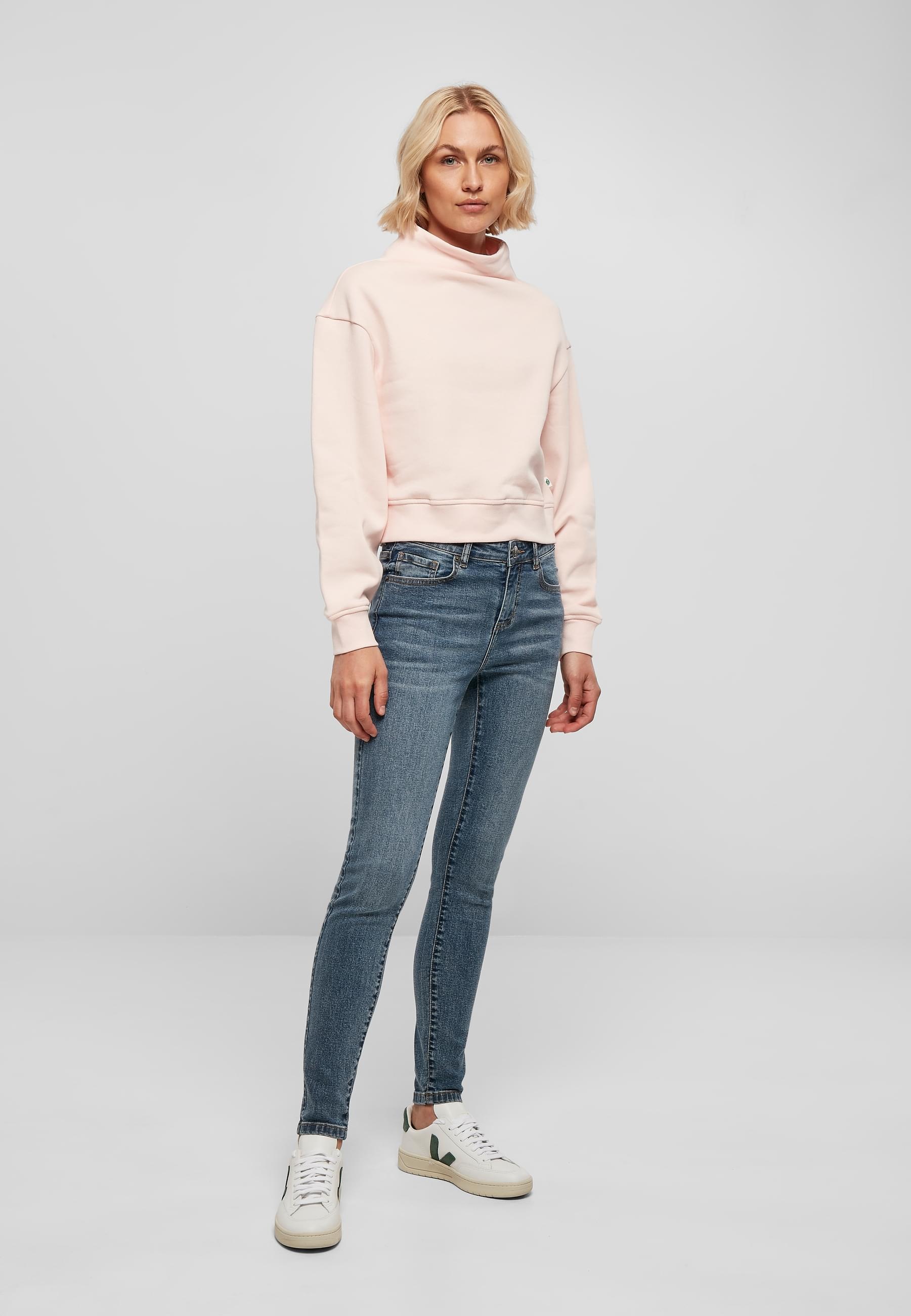 URBAN CLASSICS Sweater »Urban Classics Damen Ladies Organic Short High Neck Crew«, (1 tlg.)
