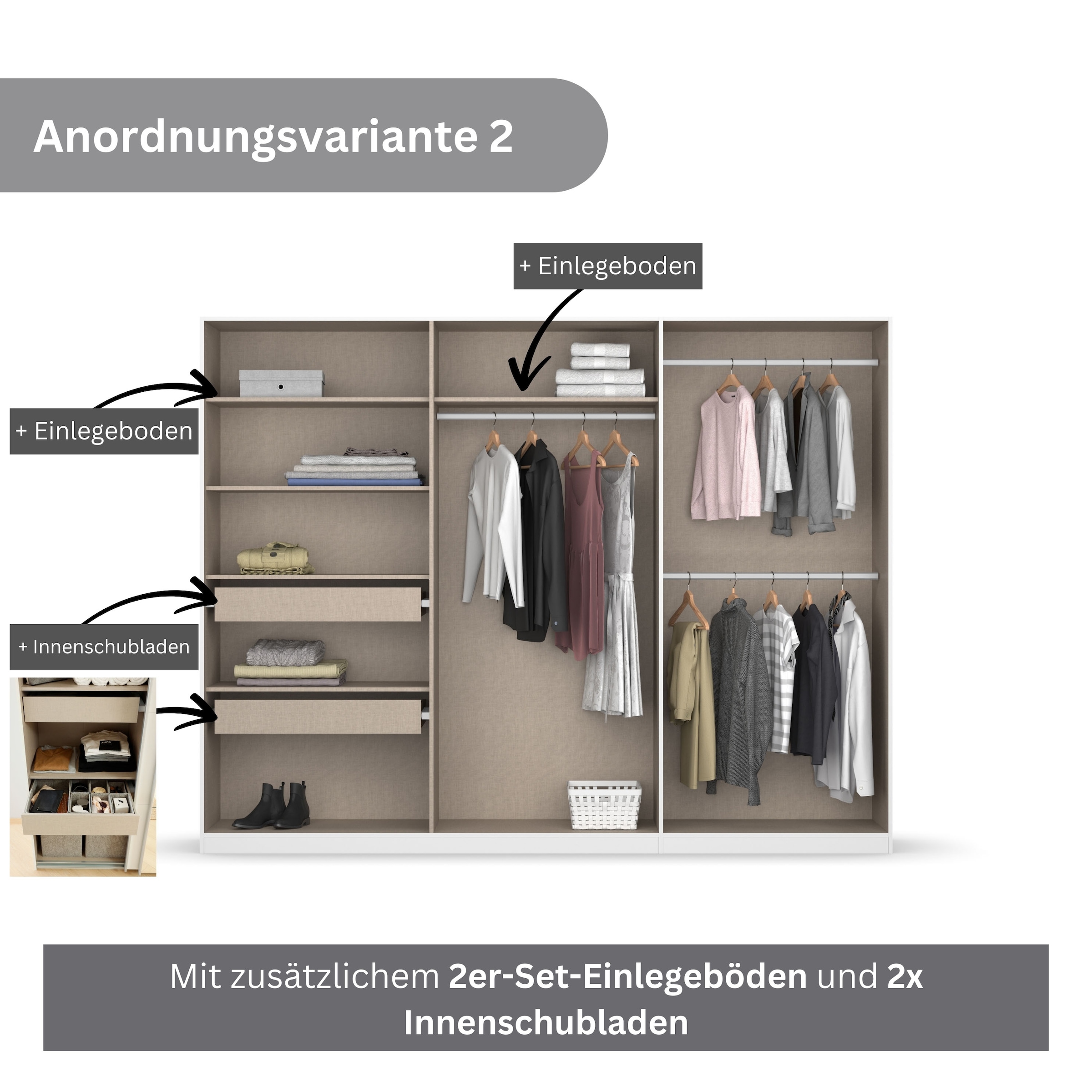 rauch Drehtürenschrank »Kleiderschrank Schrank Garderobe KOLUNA mit Dekor-Front«, inkl. 2 Innenschubladen sowie extra Einlegeböden MADE IN GERMANY