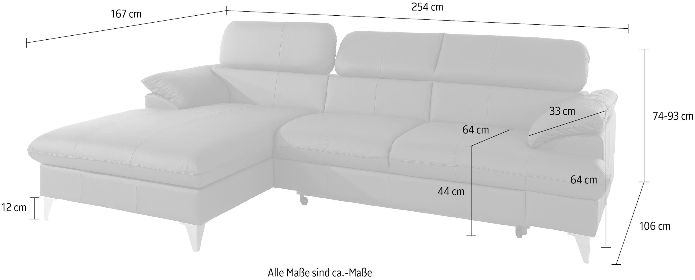 COTTA Ecksofa »Caluso L-Form«, mit Kopfteilverstellung, wahlweise mit Bettfunktion & Bettkasten