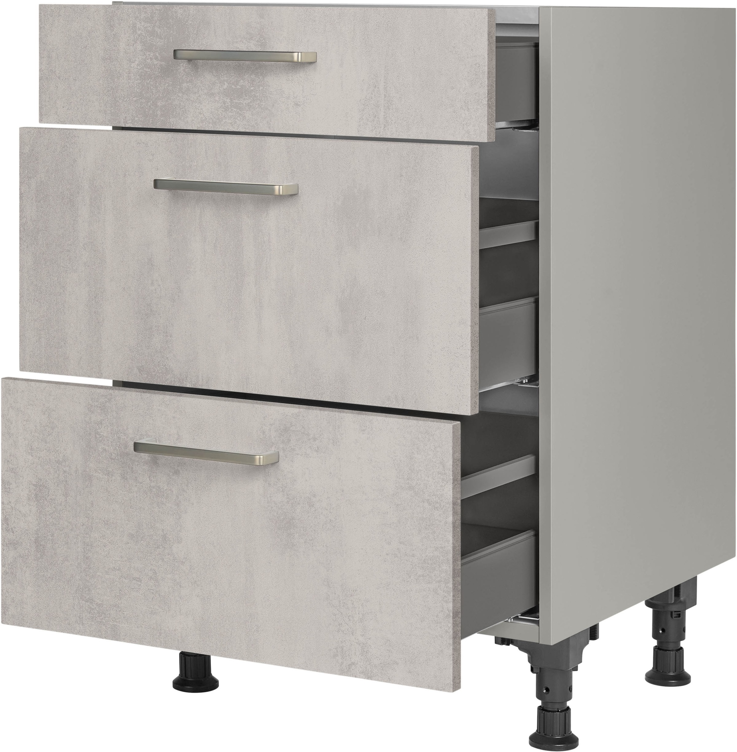 nobilia® Unterschrank »"Riva", vormontiert, mit höhenverstellbaren Sockelfüßen, in den«, Breiten 30, 45, 60 und 90 cm, mit Schubkasten und Auszügen