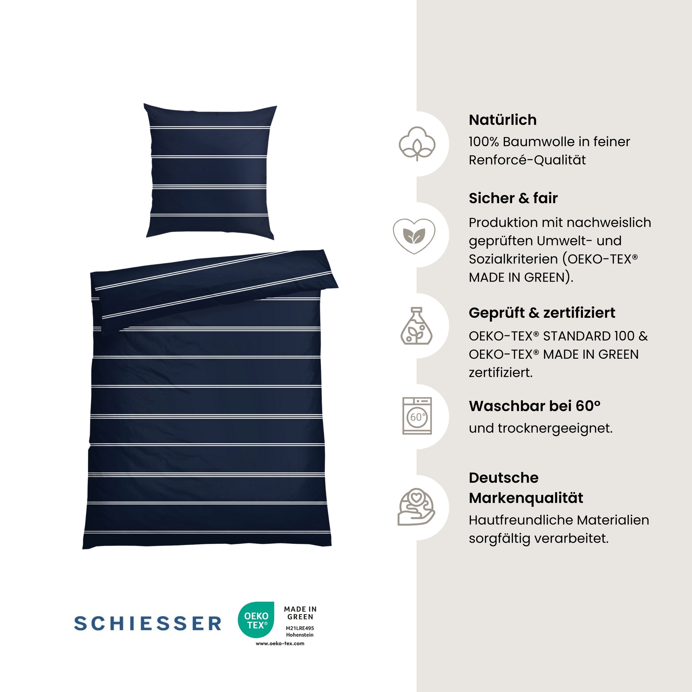 Thumbnail - Schiesser Bettwäsche "Matteo aus weicher Baumwolle mit klassischem Streifendesign" 2 MADE IN GREEN by OEKO-TEX