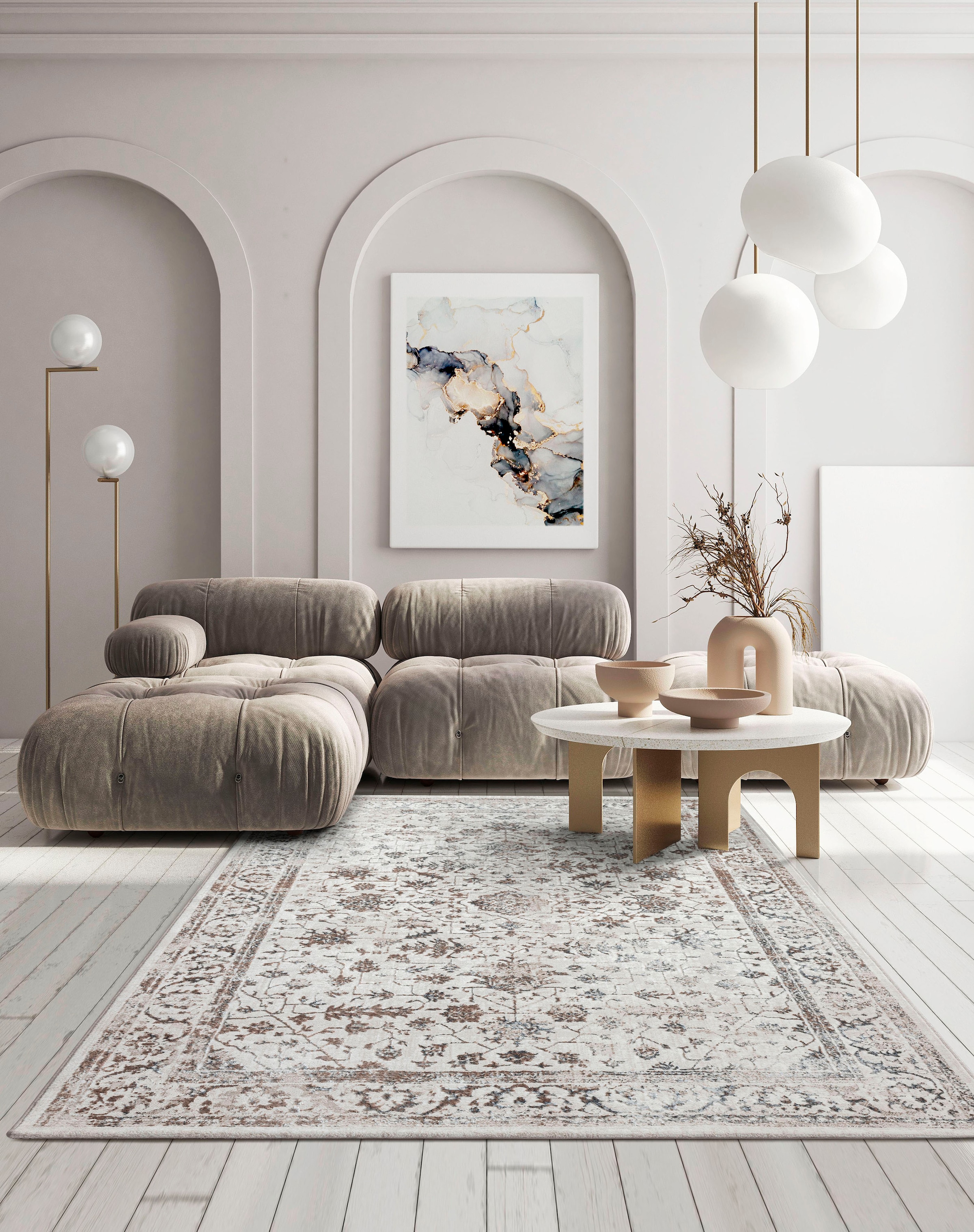 Teppich MERINOS "Creation 50112", beige (creme), B:200cm H:10mm L:290cm, Polyester, Teppiche, Teppich, elegant, glänzend, Kurzflor, pflegeleicht, Wohnzimmer