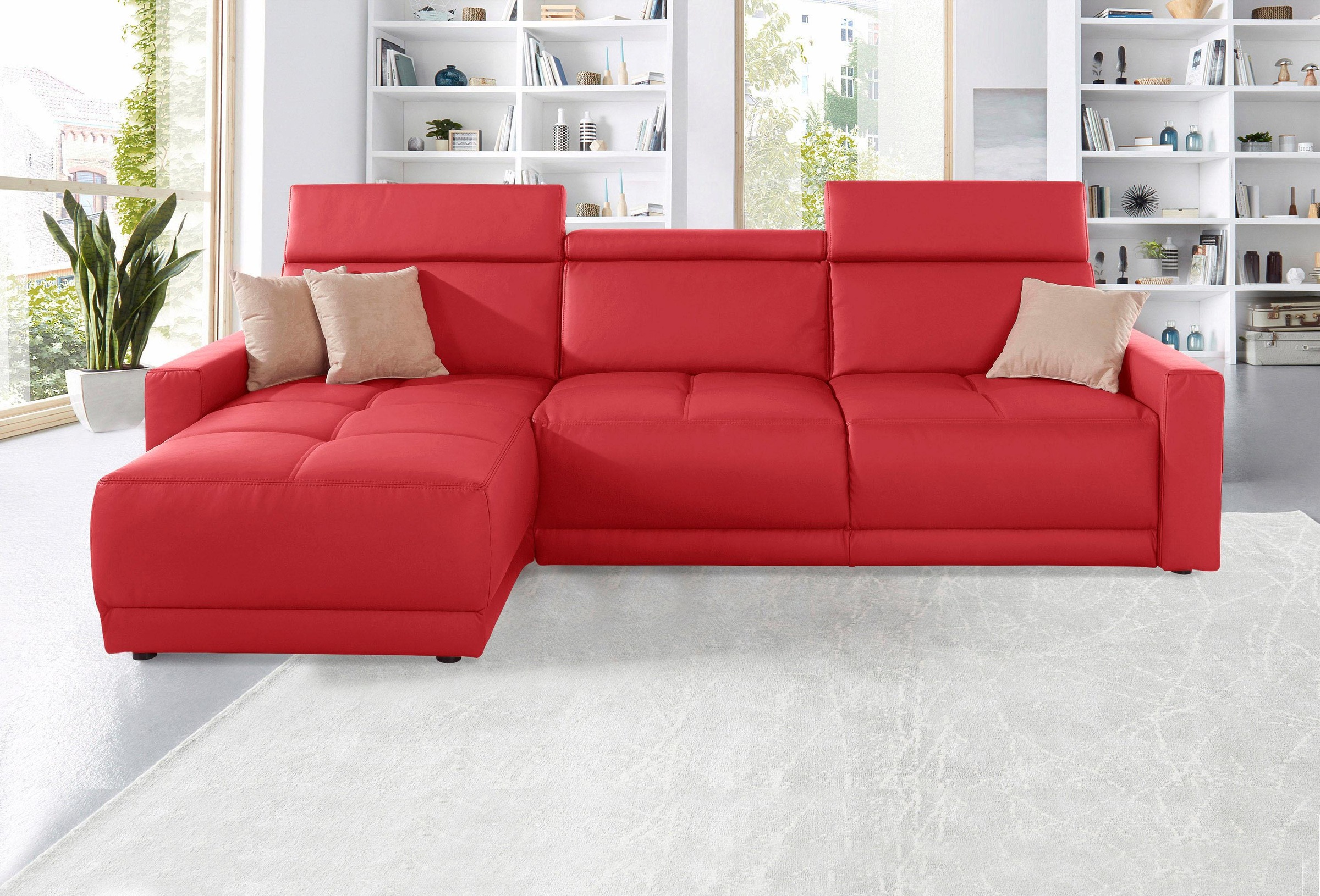 DOMO collection Ecksofa »Ava mit moderner Sitzheftung & toller Doppelnaht, komfortabel, L-Form«, mit Recamiere, inkl. Federkern, wahlweise mit Kopfteilverstellungen