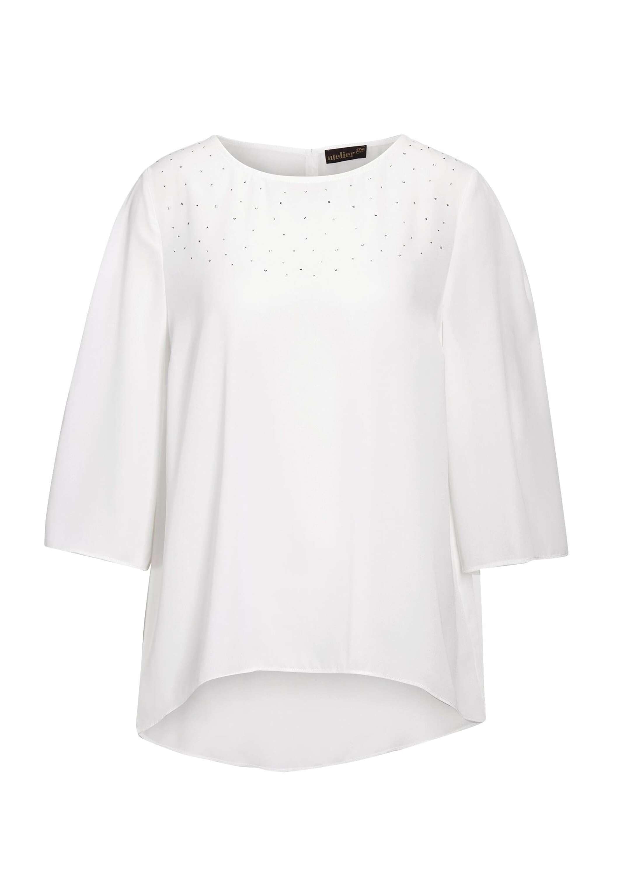 GOLDNER Kurzarmbluse "Kurzgröße Elegante Bluse aus Chiffon mit Glitzersteinen" Ohne