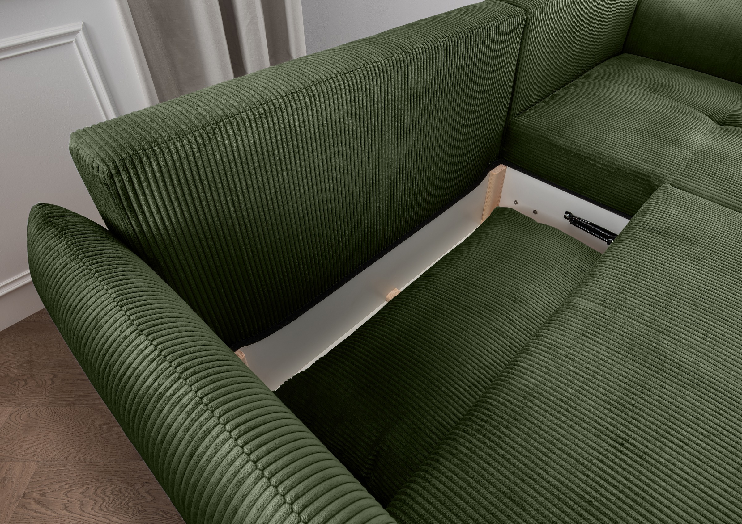 INOSIGN Ecksofa »Mara, L-Form, aktueller Cord Bezug und tolle Farben, schmale Armlehnen«, whlw. mit Bettfunktion,Recamiere links/rechts montierbar, Breite 238cm