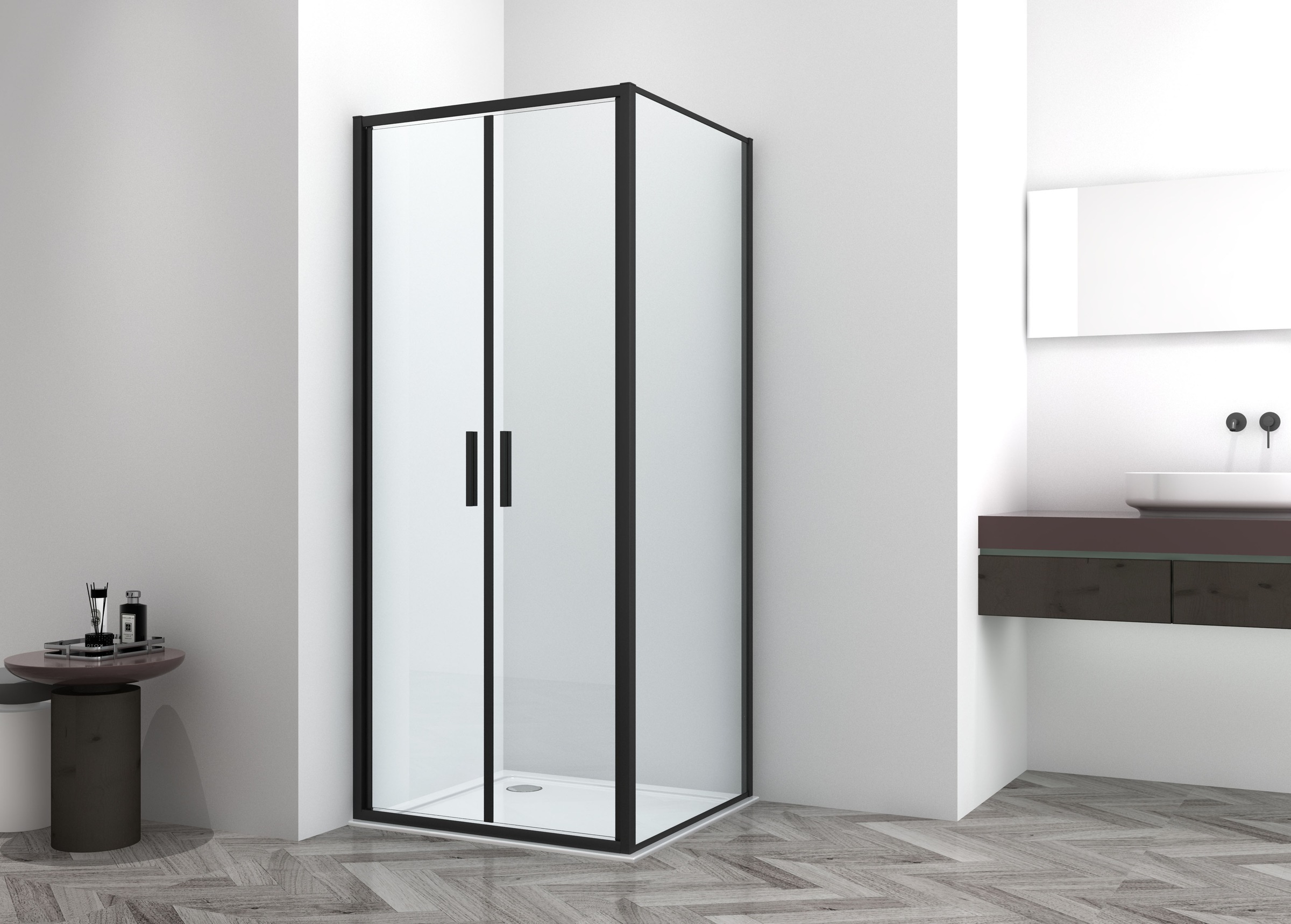 Sanotechnik Dusch-Doppelflügeltür »Sanotechnik SlimLine Salontür schwarz« 6mm ESG Sicherheitsglas mit Easy-Clean-Beschichtung