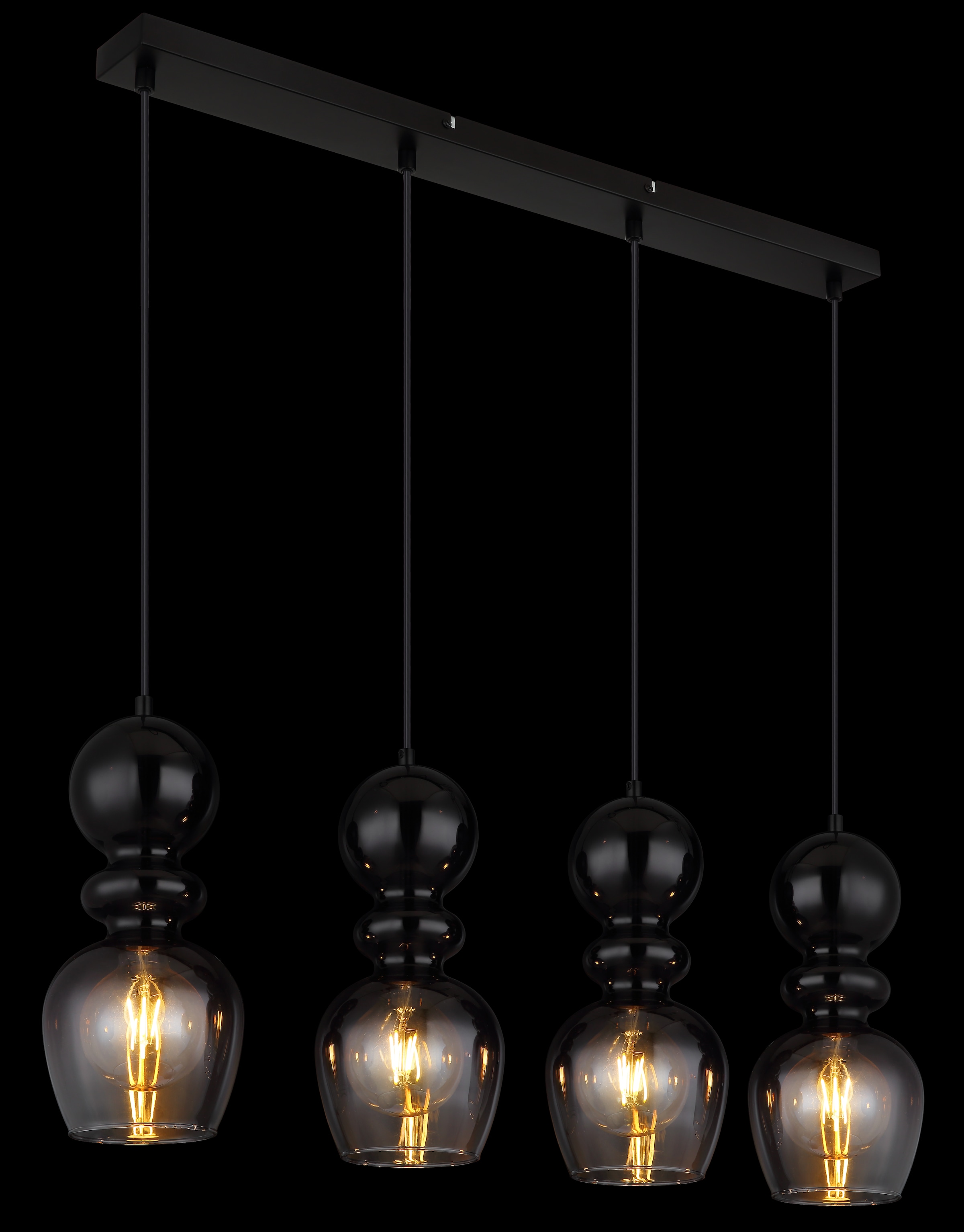 GLOBO LIGHTING Hängeleuchte »CLARITY«, Leuchtmittel E27 | ohne Leuchtmittel, Hängelampe/Schlafzimmer/Wohnzimmer/schwarz/ 4 bauchige Gläser