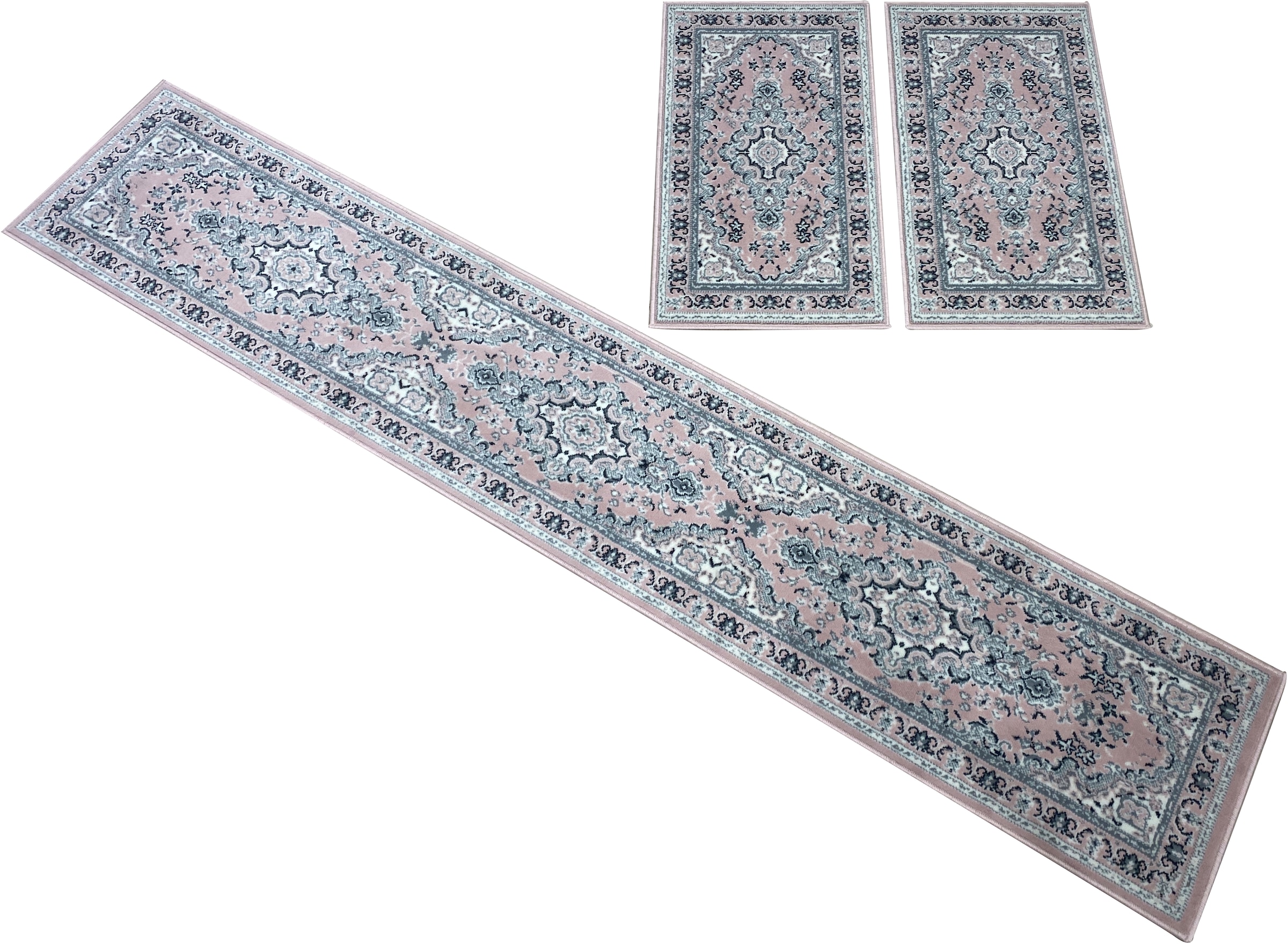 Bettumrandung OTTO HOME "Oriental, Made in Belgium" Gr. 14, rosa, H:7mm, Obermaterial: 100% Polypropylen, Bettumrandungen, Läufer-Set, Kurzflor, Orient-Optik, mit Bordüre, pflegeleicht, elegant