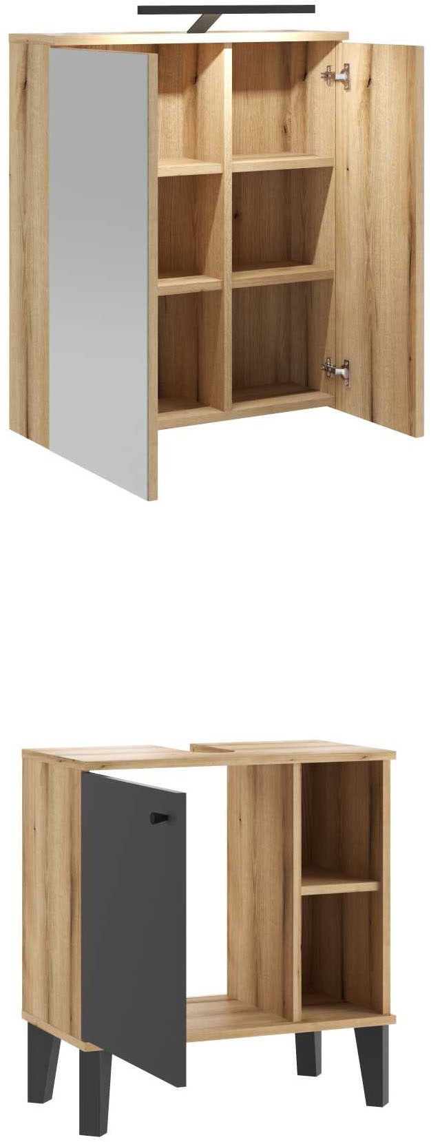 INOSIGN Badmöbel-Set »OSLO, Bad im skandinavischen Design, 2-teiliges Badezimmer«, (Set, 2 St.), Badschränke und Spiegel, in zwei Farben verfügbar, viel Stauraum