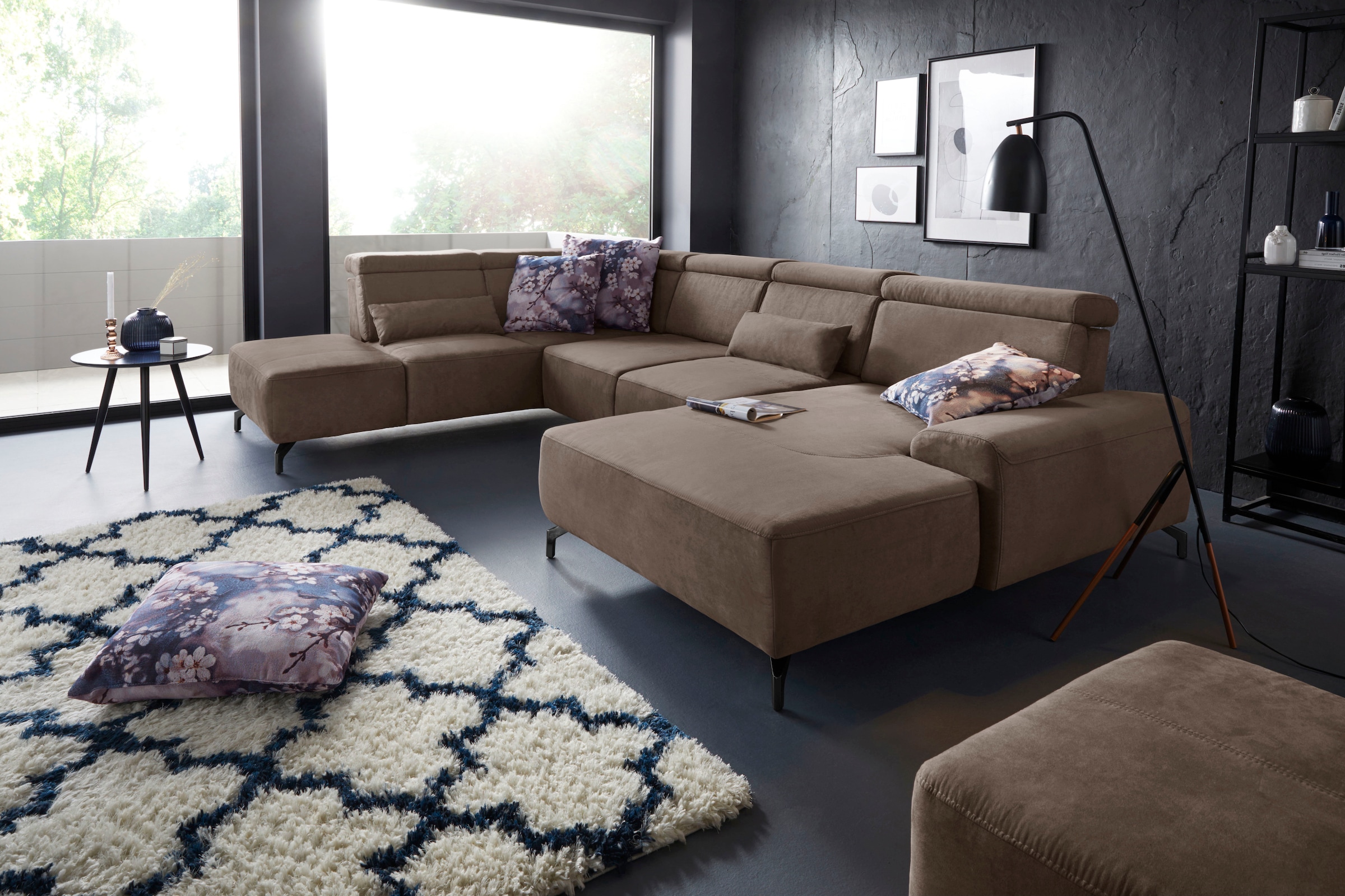 sit&more Wohnlandschaft »Gizeh U-Form«, 12 cm Fußhöhe, inklusive Sitztiefenverstellung und Kopfteilverstellung