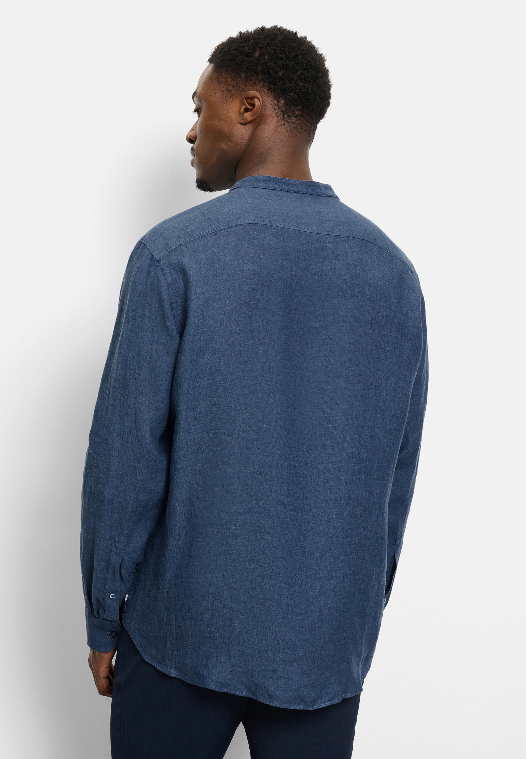 Langarmhemd OLYMP "OLYMP Casual, regular fit, Stehkragen", Herren, Gr. M, Normaler Arm, royal, 100% Leinen, Hemden 3