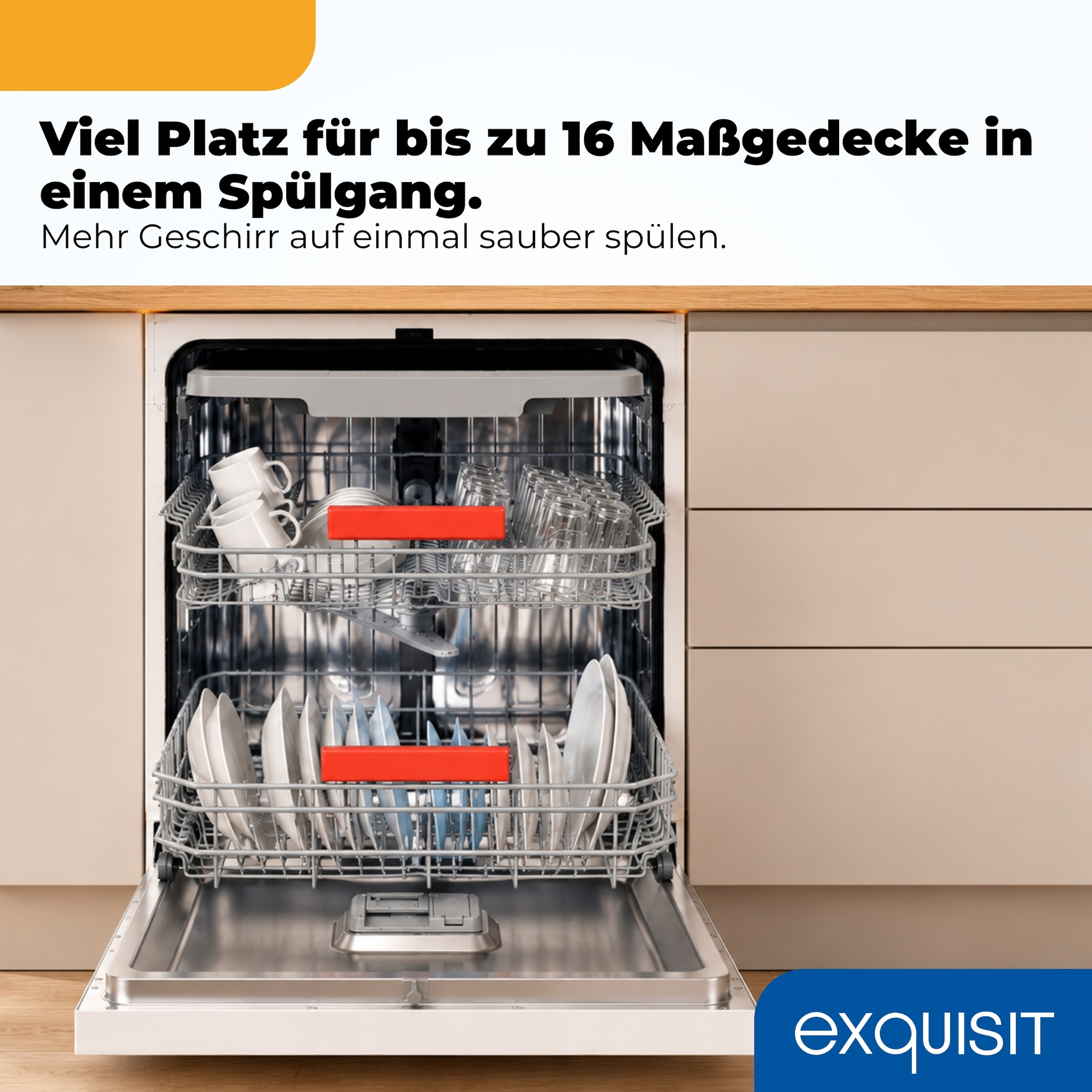 exquisit Standgeschirrspüler 9316 »GSP9316-450C weiss« 10,9 l 16 tlg. Maßgedecke 16 Maßgedecke, 8 Programme, Besteckschublade, Auto Door Open, AquaStop