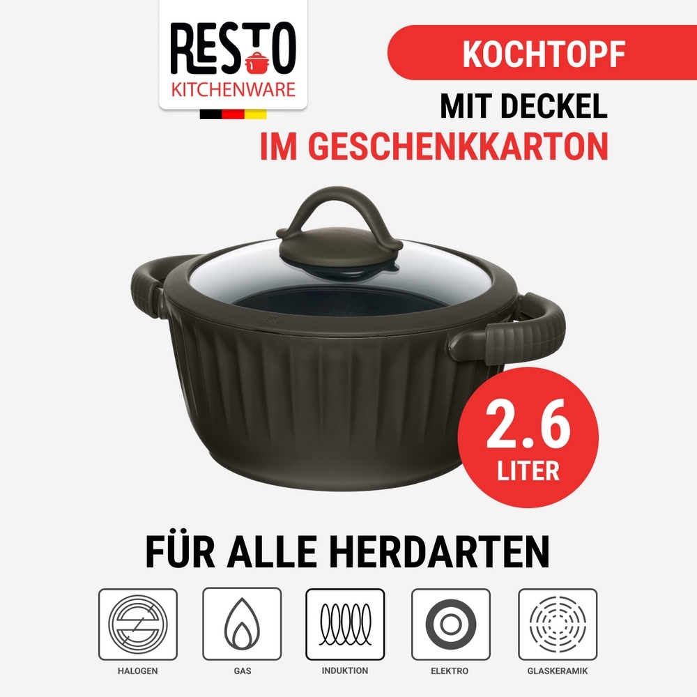 RESTO Kitchenware Bratentopf »Ascella, Schmortopf antihaftbeschichtet und spülmaschinenfest«, Aluminiumguss, (2 tlg.), Geeignet für alle Herdarten, auch Induktion, im Geschenkkarton