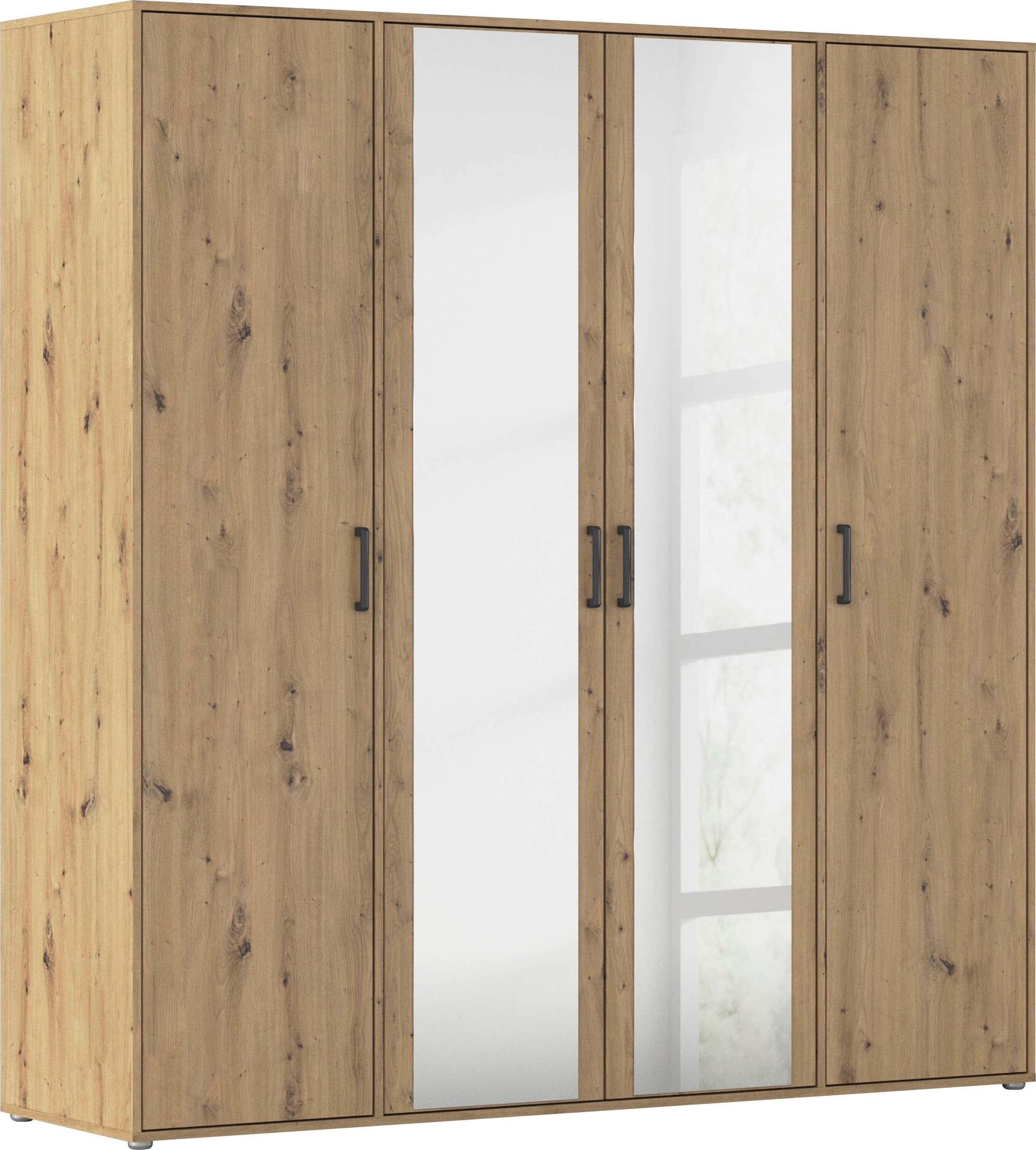 rauch "Kleiderschrank Schrank Garderobe Wäscheschrank VOYAGER" in 3 verschiedenen Ausstattungen BASIC/CLASSIC/PREMIUM, mit modernen Griffen in Graumetallic und Spiegel