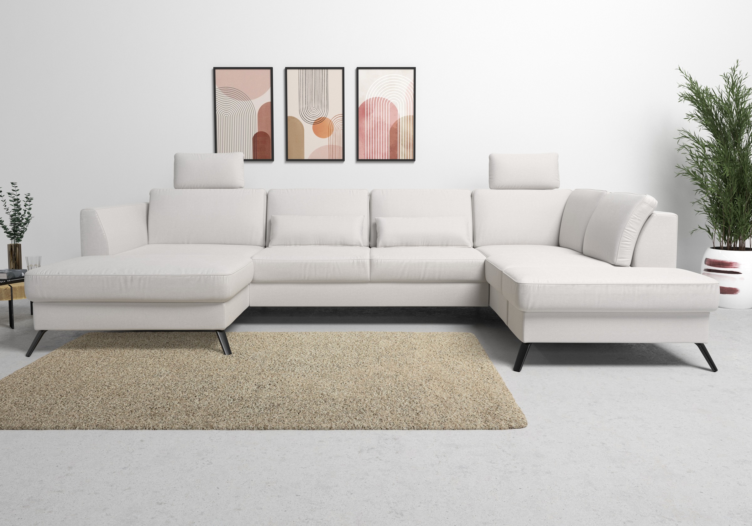 sit&more Wohnlandschaft »Olsen U-Form«, inklusive Sitztiefenverstellung, wahlweise mit Bettfunktion, 15cm hoch