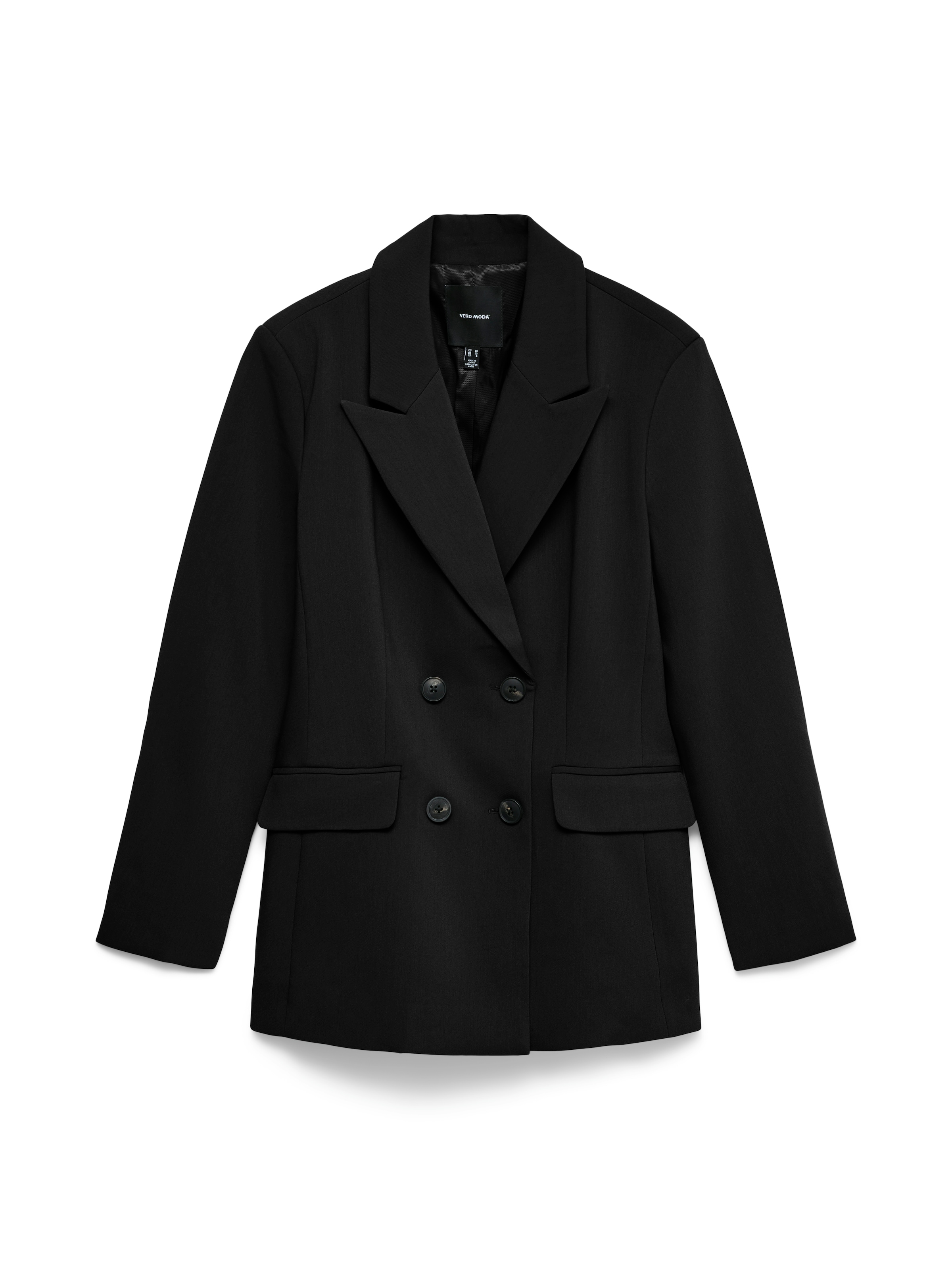 "Longblazer VERO MODA ""VMMAGNOLIA LS REGULAR BLAZER NOOS"", Damen, Gr. 36, schwarz, Web, Obermaterial: 74% Polyester, 20% Viskose, 6% Elasthan