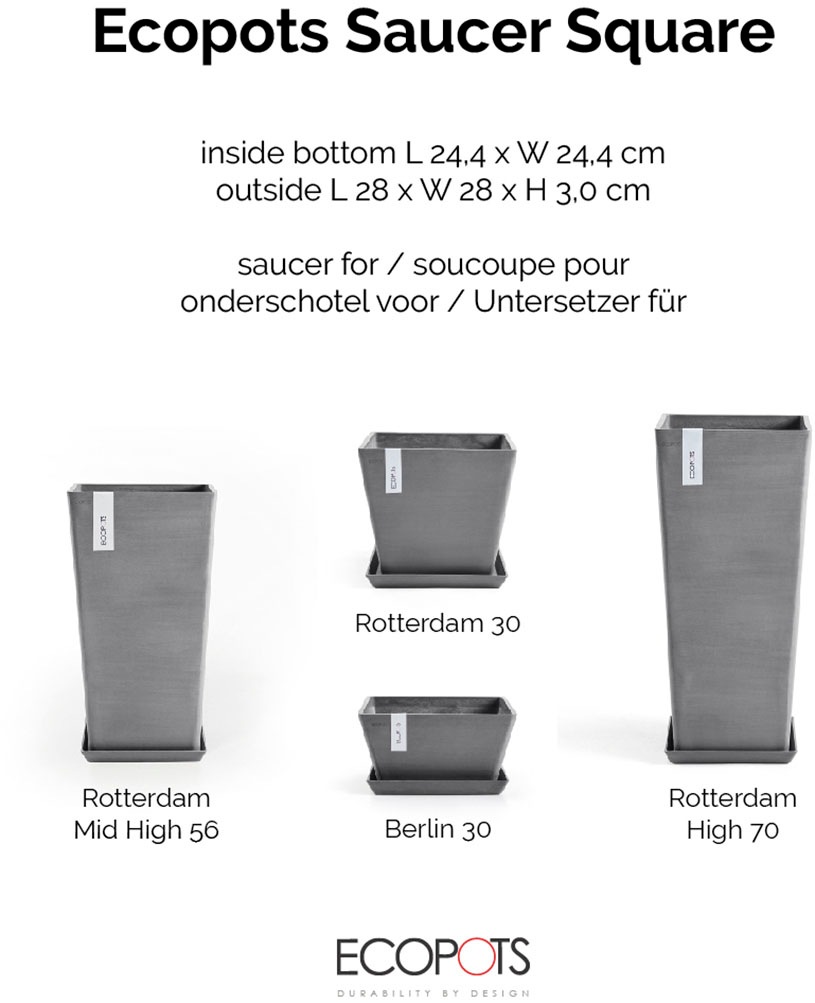ECOPOTS Blumentopfuntersetzer »SQUARE SAUCER Grey« BxTxH: 28x28x3 cm