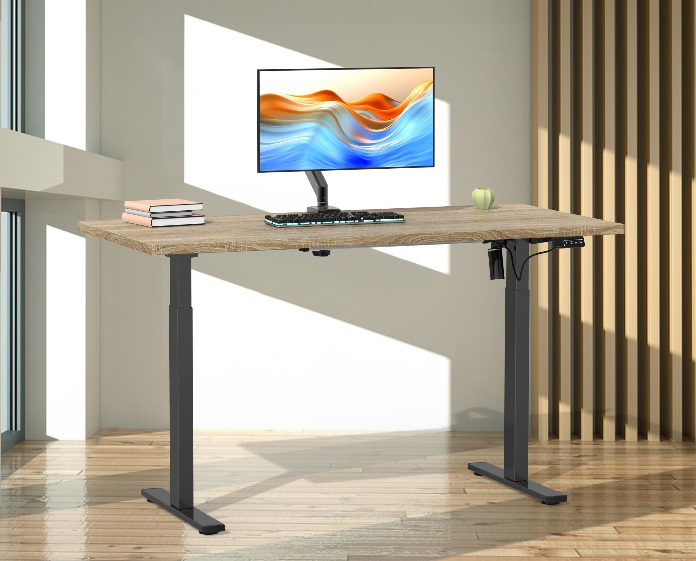 Schreibtisch VCM "Schreibtisch höhenverstellbar Lona 140x50", braun (schwarz, sonoma, eiche), B:140cm T:50cm, Tische, Schreibtisch 3