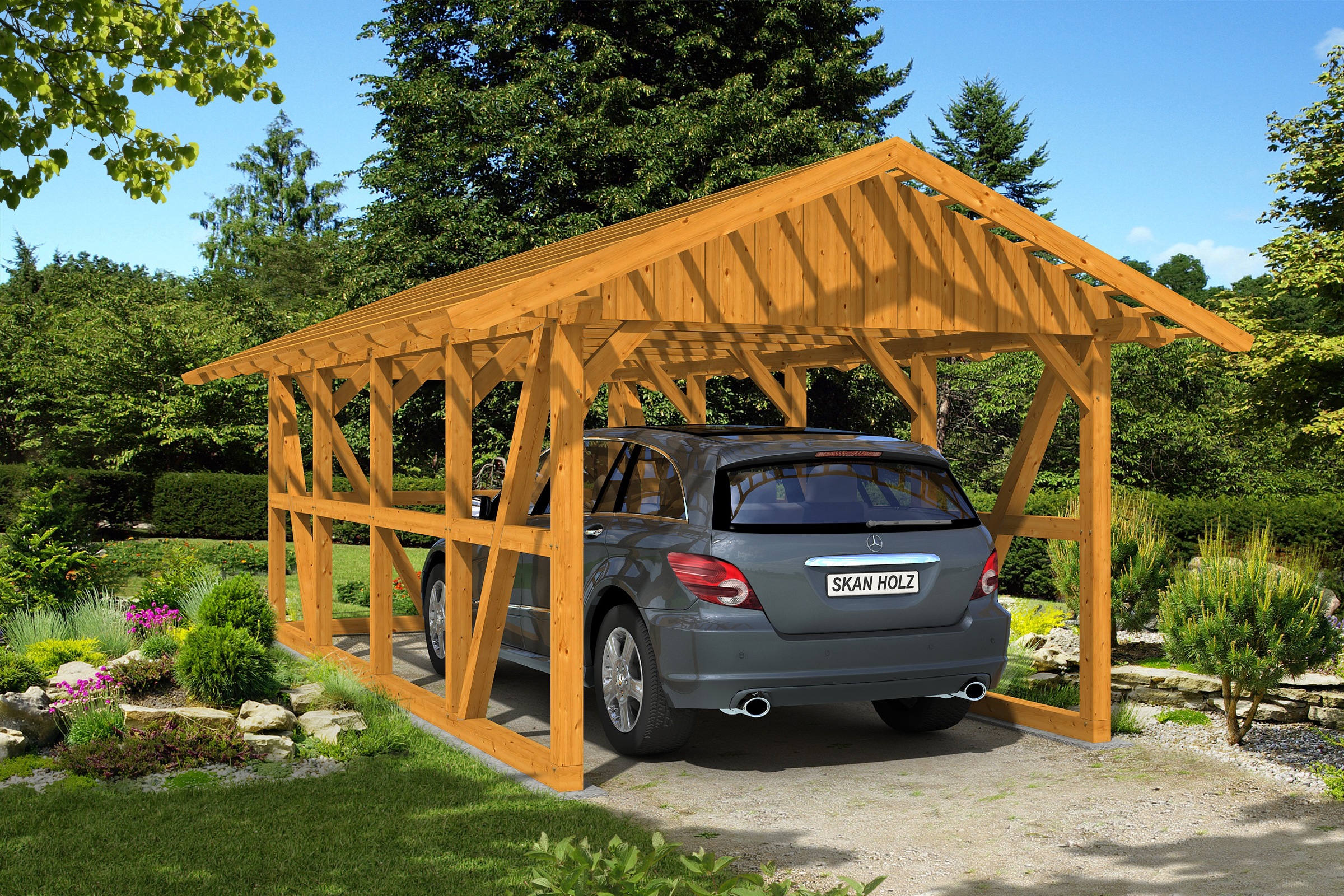 Skanholz Einzelcarport »Schwarzwald«, 300 cm, Eiche hell, mit Dachlattung