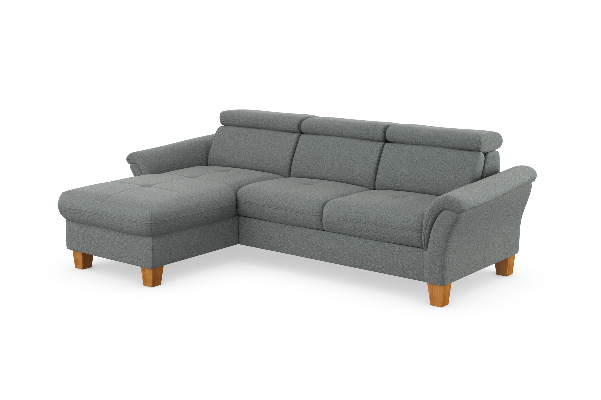 Ecksofa HOME AFFAIRE "Lindgren L-Form", grau, B:258cm H:84cm T:169cm, 100% Polyester, Sofas, Ecksofa, wahlweise mit Bett mit klappbaren Rollen, Kasten und Kopfverstellung 3