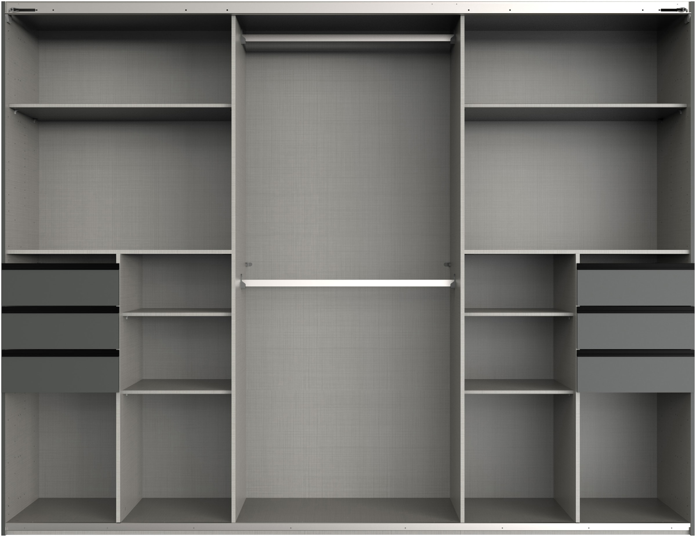 Wimex Schwebetürenschrank »Leonberg, Kleiderschrank mit 6 Schubladen«, mit graphitfb.Glasfront, 270cm breit, 208cm hoch