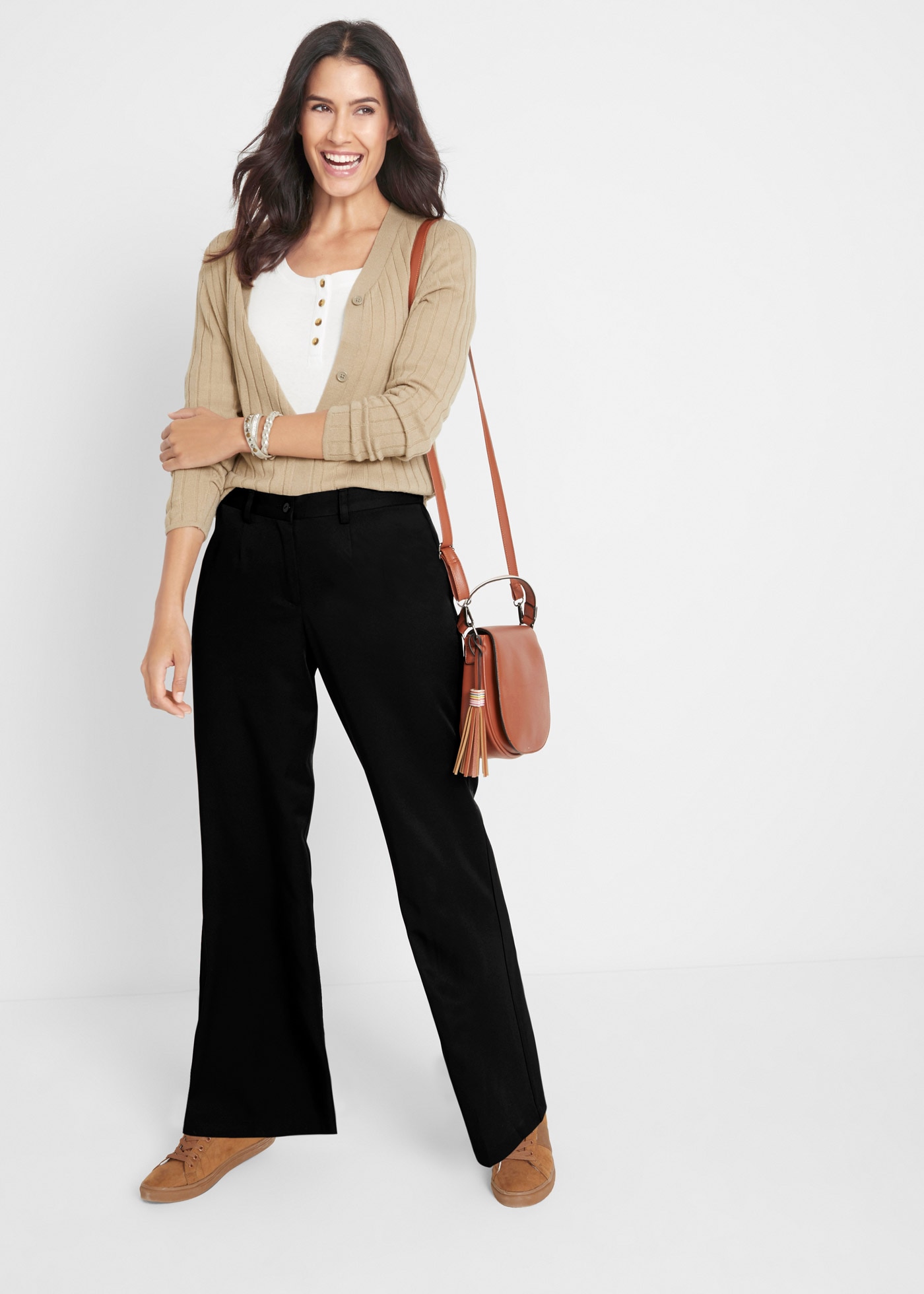 bonprix Marlene-Hose  mit weitem Bein, Bügelfalte und bequemem Bund