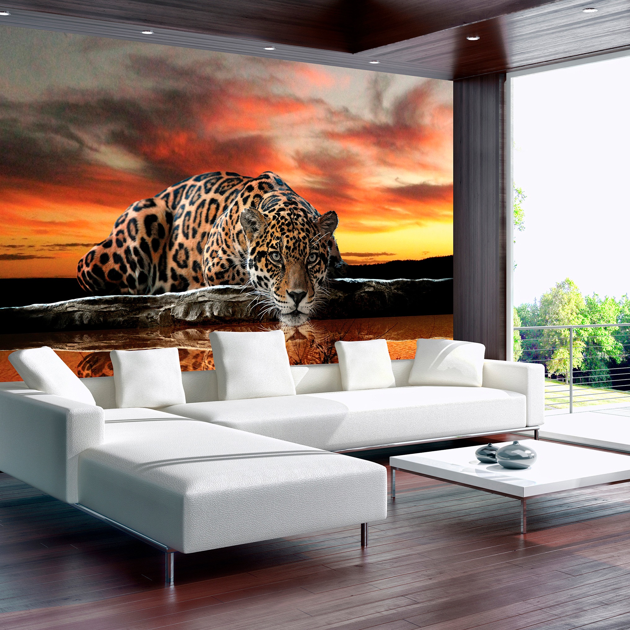 Vließ Fototapete Tapete Wandbild Jaguar und Sonnenuntergang MS0920291_VEMVT 
