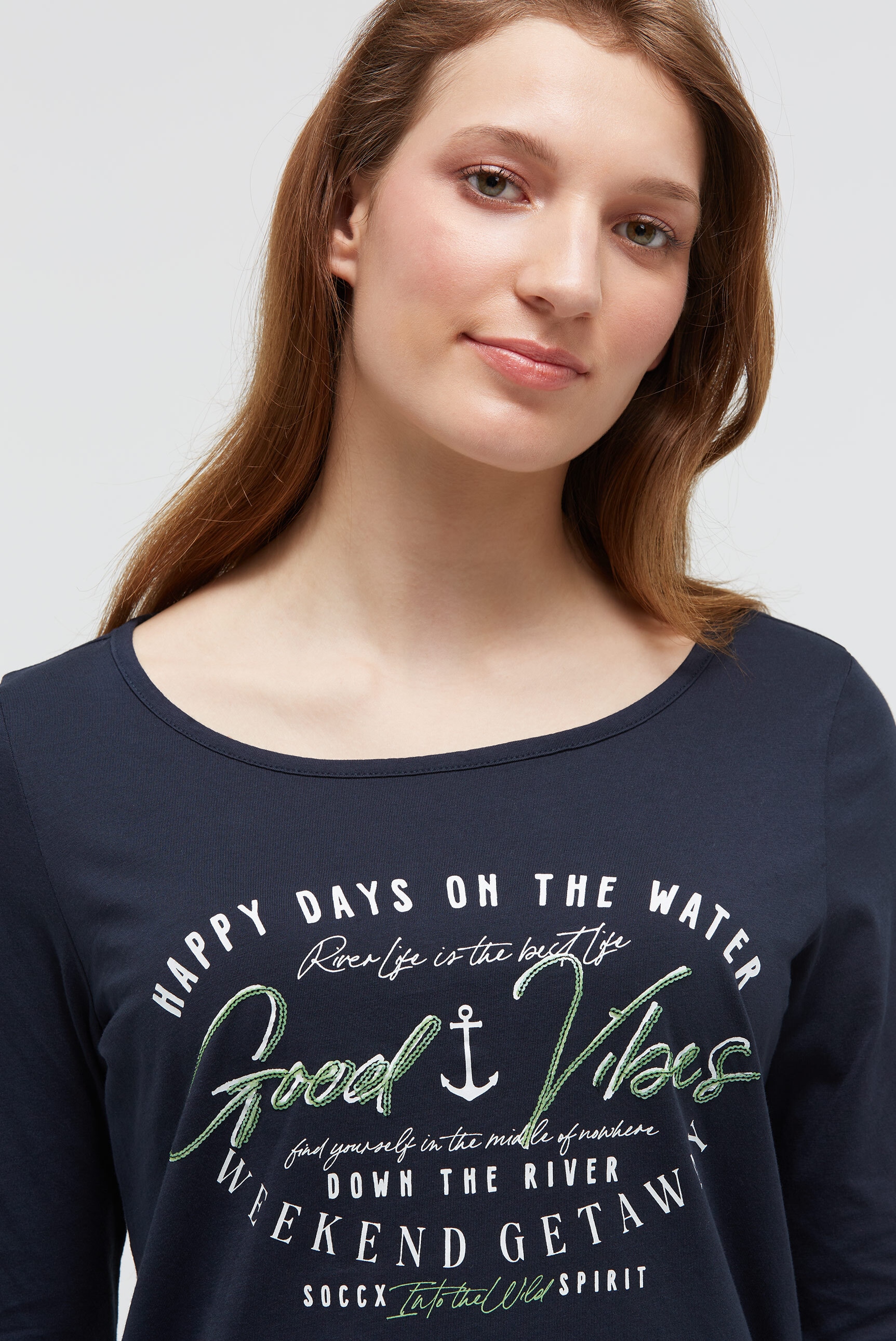 SOCCX 3/4-Arm-Shirt mit Bindeband am Saum