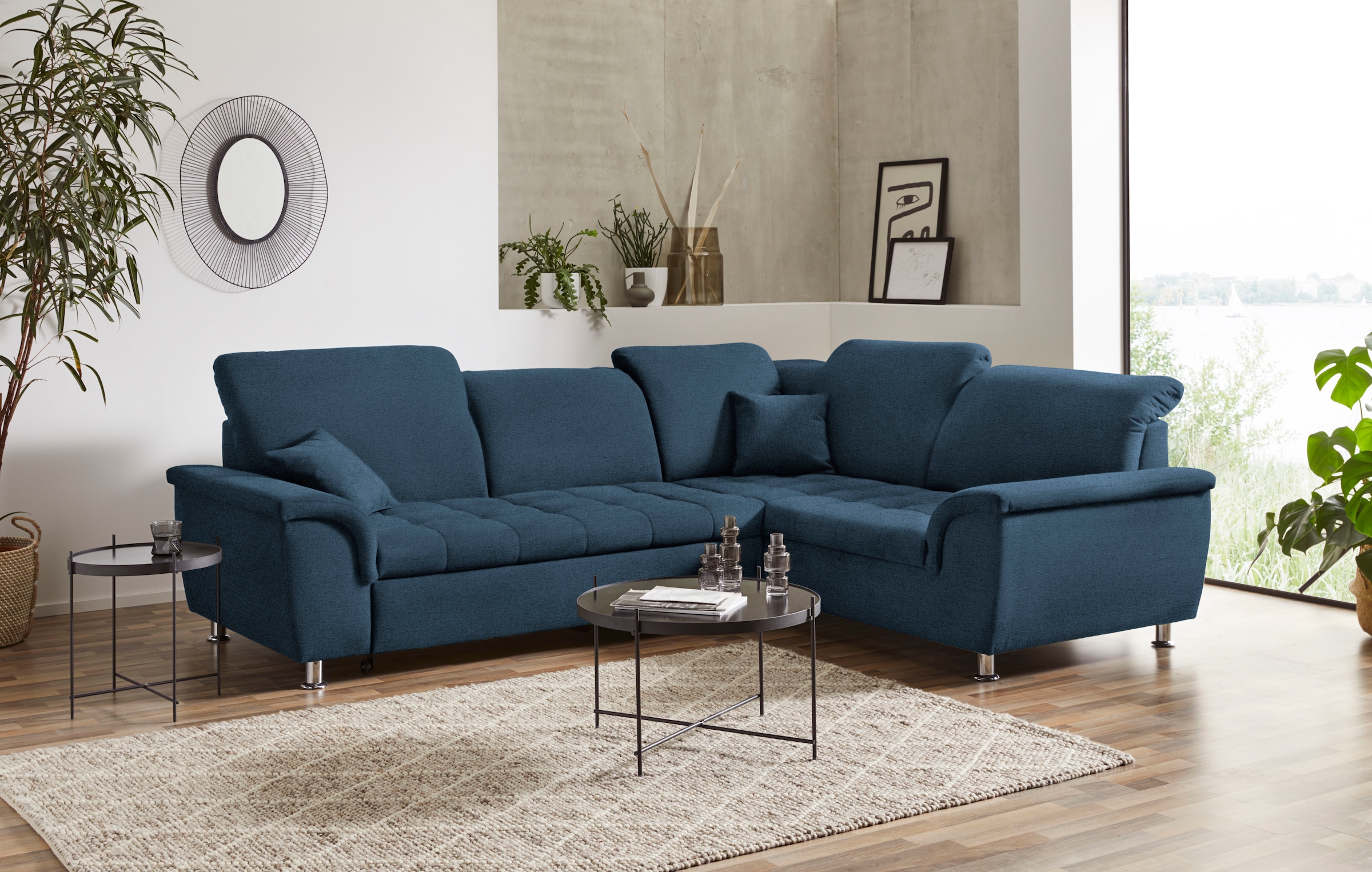 DOMO collection Ecksofa "FRANZI zeitlos und elegant, moderne Sitzheftung, L-Form" wahlweise mit Kopfteilverstellung (dann Breite: 275 cm)