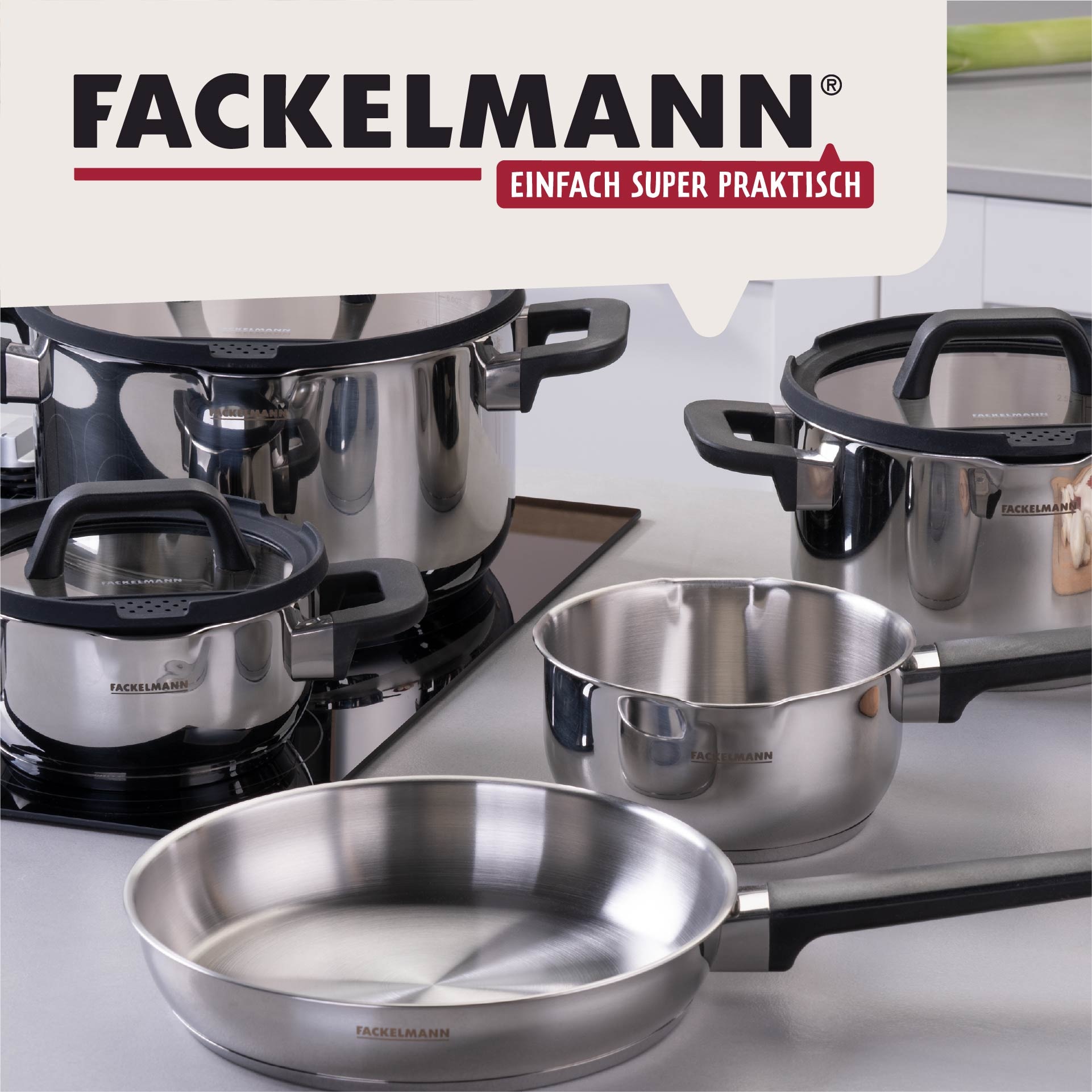 FACKELMANN Topf-Set »Elmau«, Edelstahl, (Set, 8 tlg.), Deckel mit Abgießfunktion