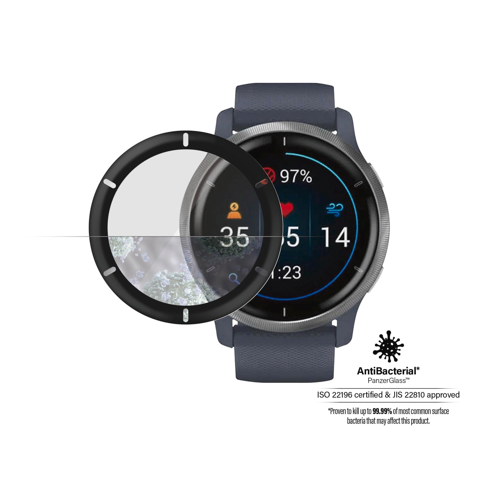 PanzerGlass Displayschutzglas »Curved Edges Design Screen Protection«, für Garmin Venu 2-Vivoactive 4, Displayschutzfolie, Schutzfolie, Bildschirmschutz, kratz- & stoßfest