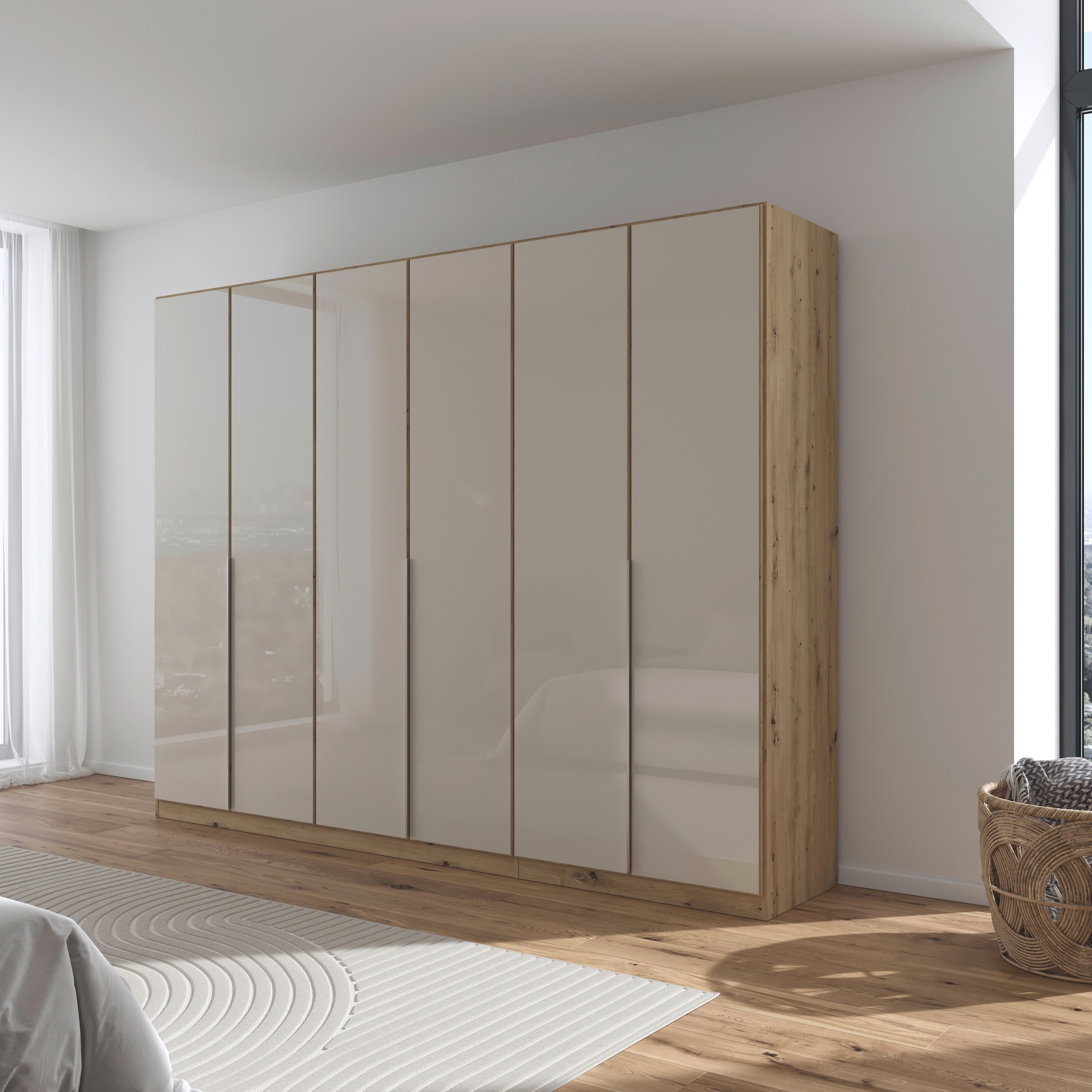 rauch Drehtürenschrank »Kleiderschrank Kleiderschränke Schrank Garderobe AGORDO mit Glasfront«, (in zwei Griff-Farben), durchdachte Innenausstattung, in 6 Breiten und 2 Höhen MADE IN GERMANY
