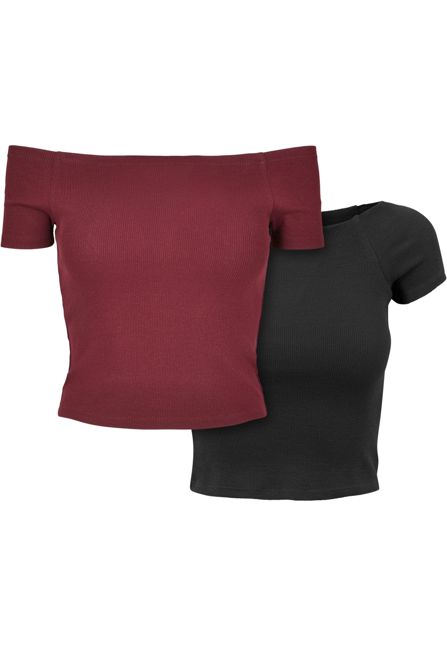 URBAN CLASSICS T-Shirt »Urban Classics Damen Ladies Off Shoulder Rib Tee 2-Pack«, (1 tlg.)