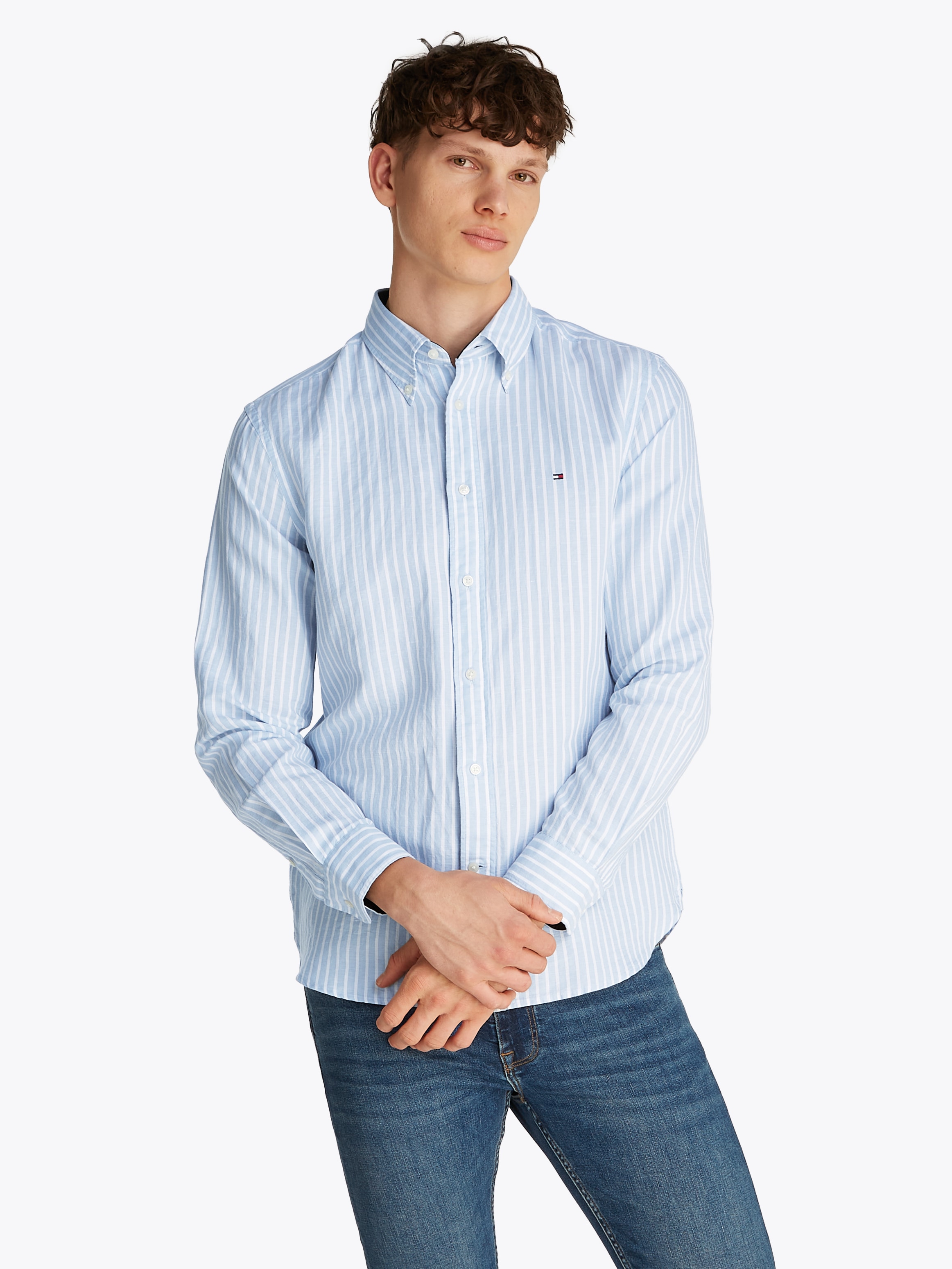 Tommy Hilfiger Langarmhemd "LINEN BLEND BOLD STRIPE", mit feinen Streifen günstig online kaufen