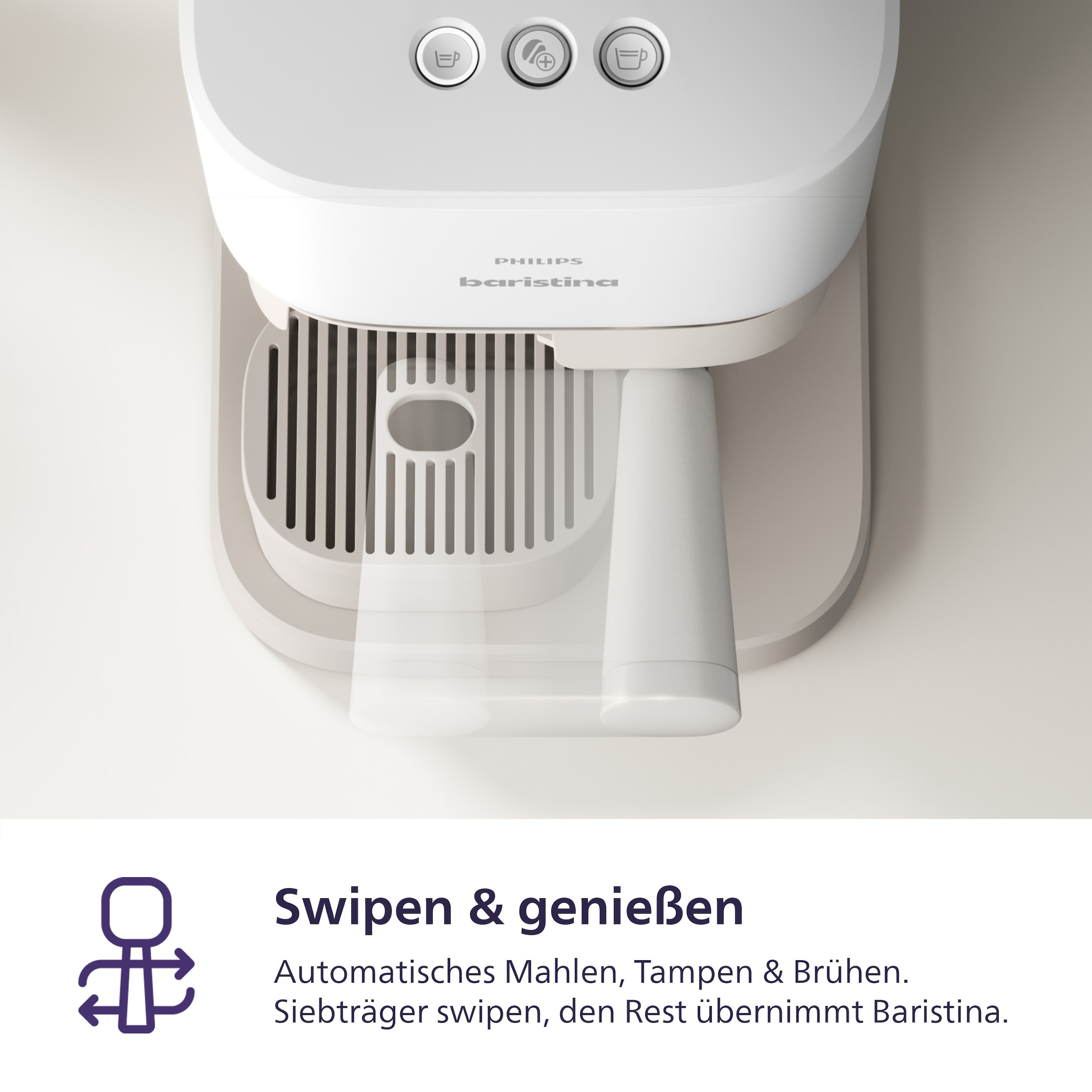 PHILIPS baristina Espressomaschine »mit Bean swap BAR320/00 mit Mahlwerk für ganze Bohnen«, Doppelter Bohnenbehälter, 16 bar Pumpendruck, Naturweiß​