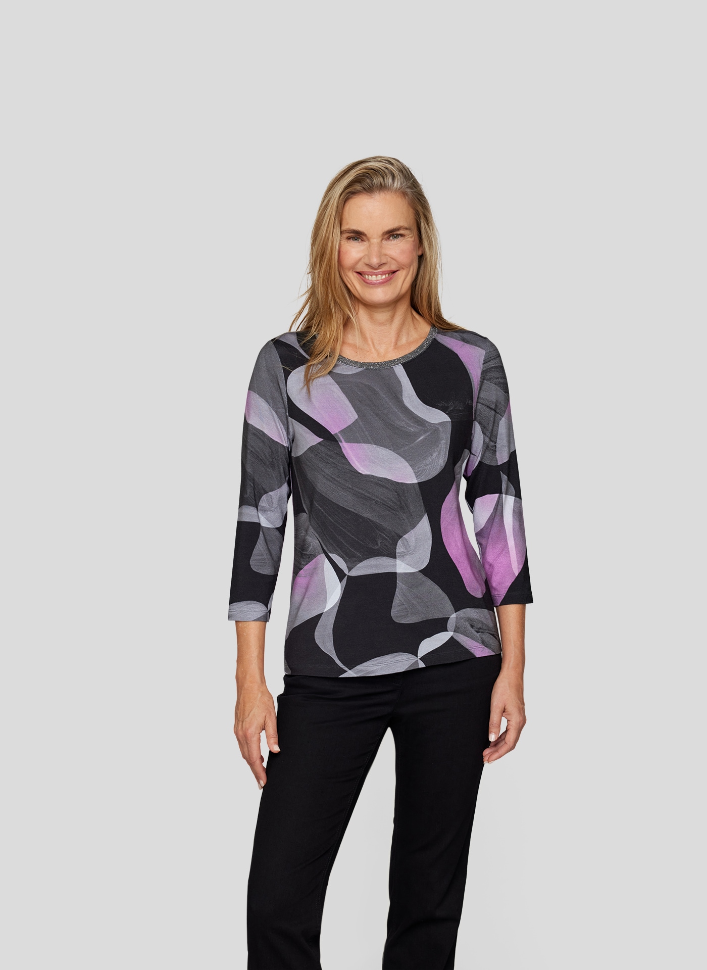 Print-Shirt »RABE Shirt mit abstraktem Print und Glitzerkragen«