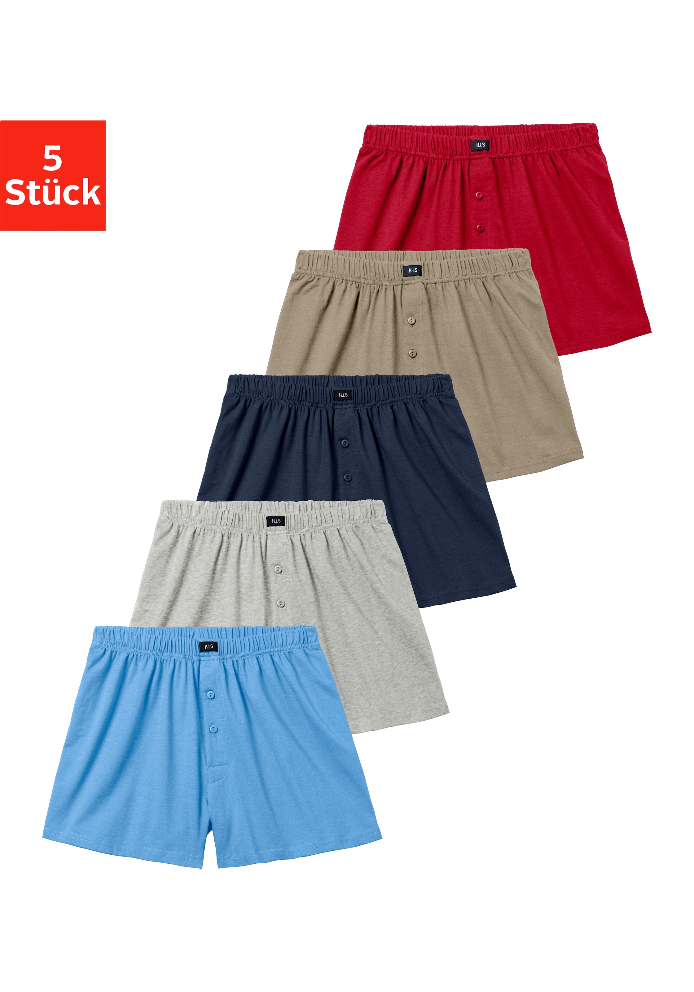 H.I.S Weiter Boxer "Herren Boxer" Packung, 5 Stk. weite Passform, Komfortbund, aus Baumwoll-Stretch