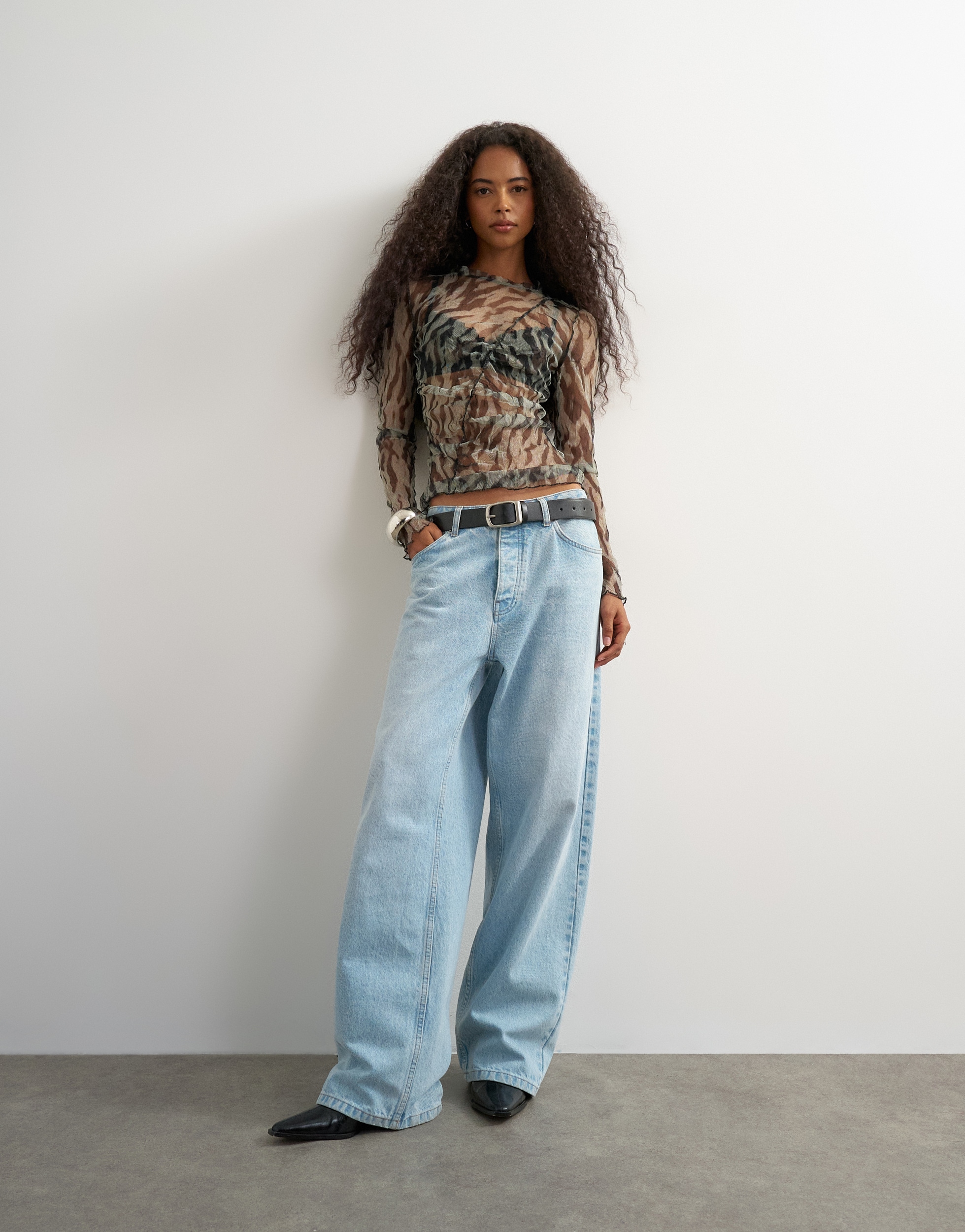 TOPSHOP Langarmshirt »TSBEATE L/S CREWNECK MESH TOP JRS« Polyester, slim fit