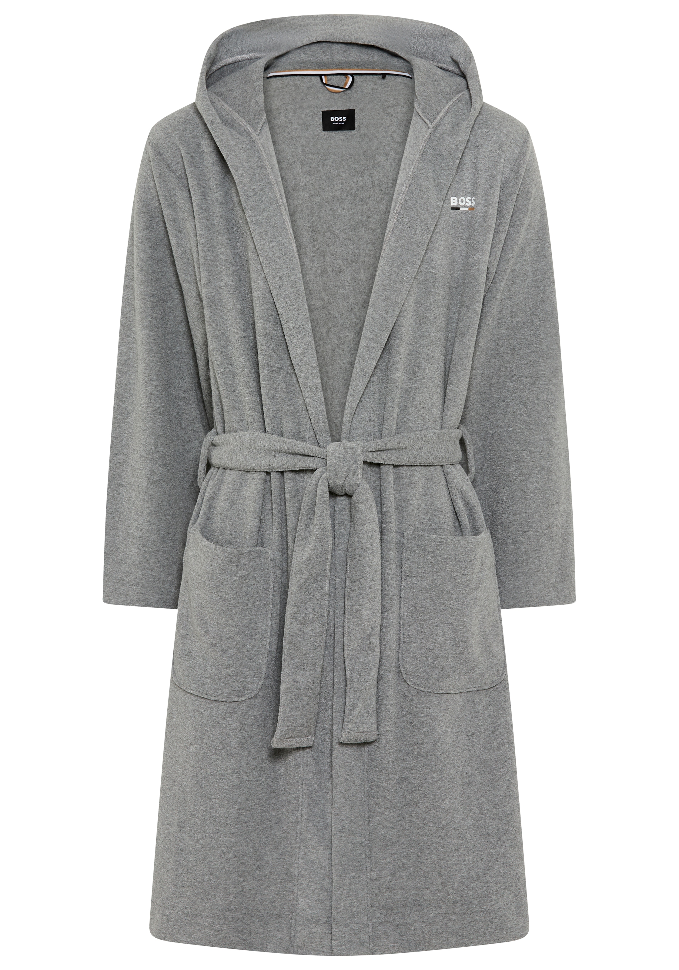 Bademantel BOSSmedium grau 033, Wirkfrottee, Hausmäntel, mit Kapuze, weich und bequem