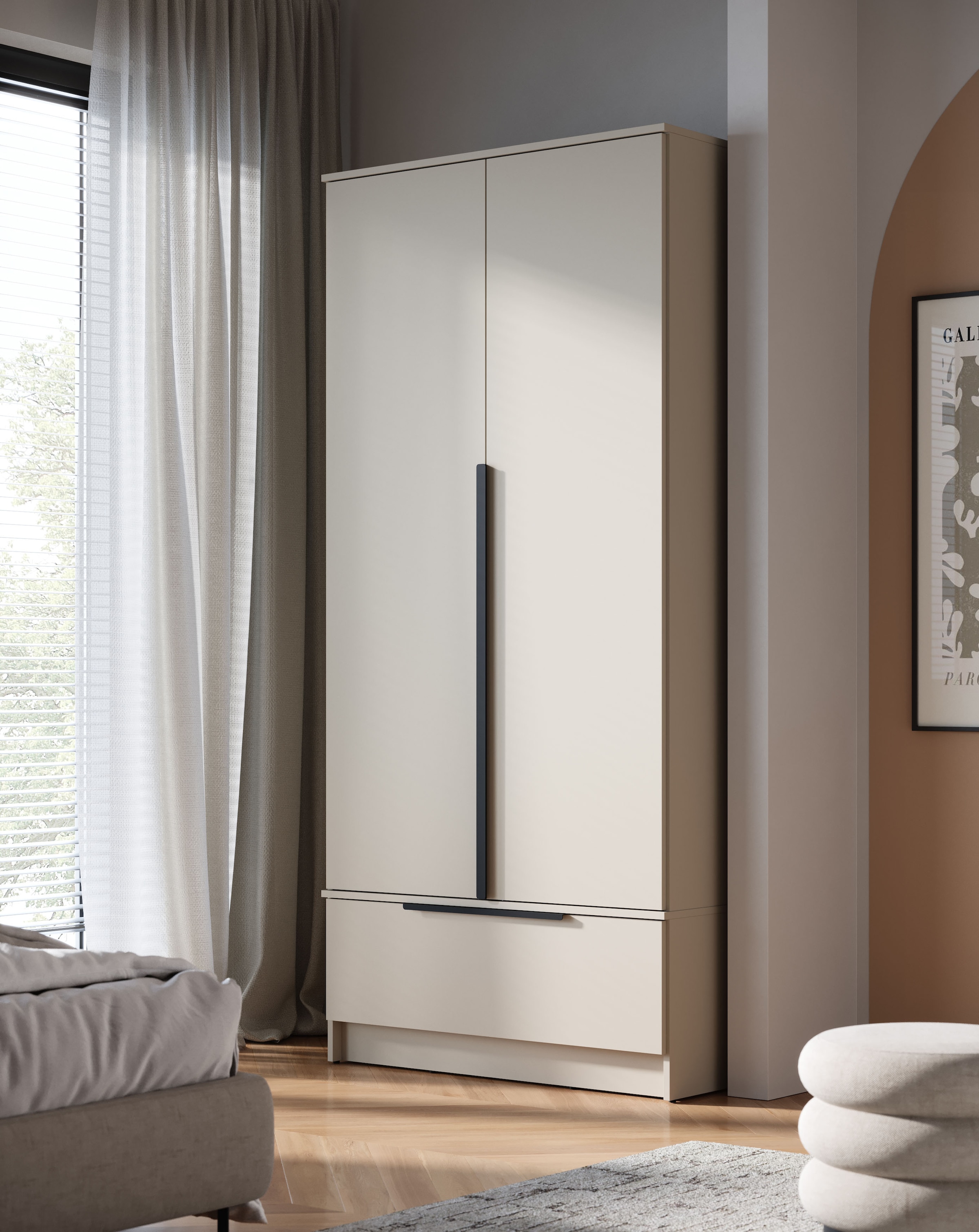 Home affaire Kleiderschrank »Spirit Kleiderschrank mit Schublade und Stauraum« Mit schwarzen Metallgriffen und 2 Kleiderstangen
