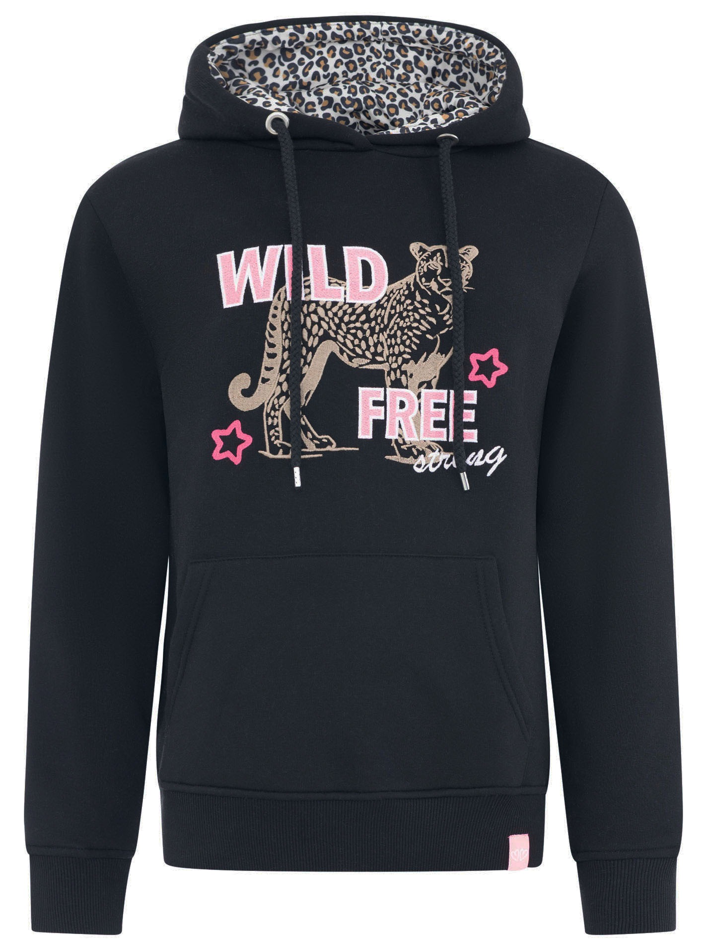 Zwillingsherz Hoodie ""Wild Free"", gestickter Leopard, Statement Schriftzu günstig online kaufen