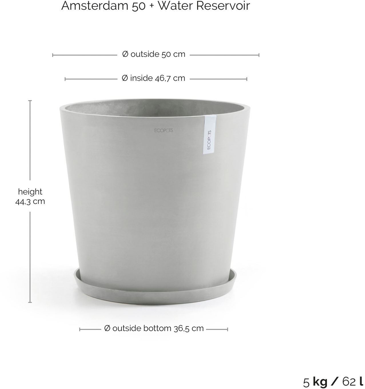 ECOPOTS Blumentopf »AMSTERDAM White Grey« BxTxH: 50x50x43,8 cm, mit Wasserreservoir