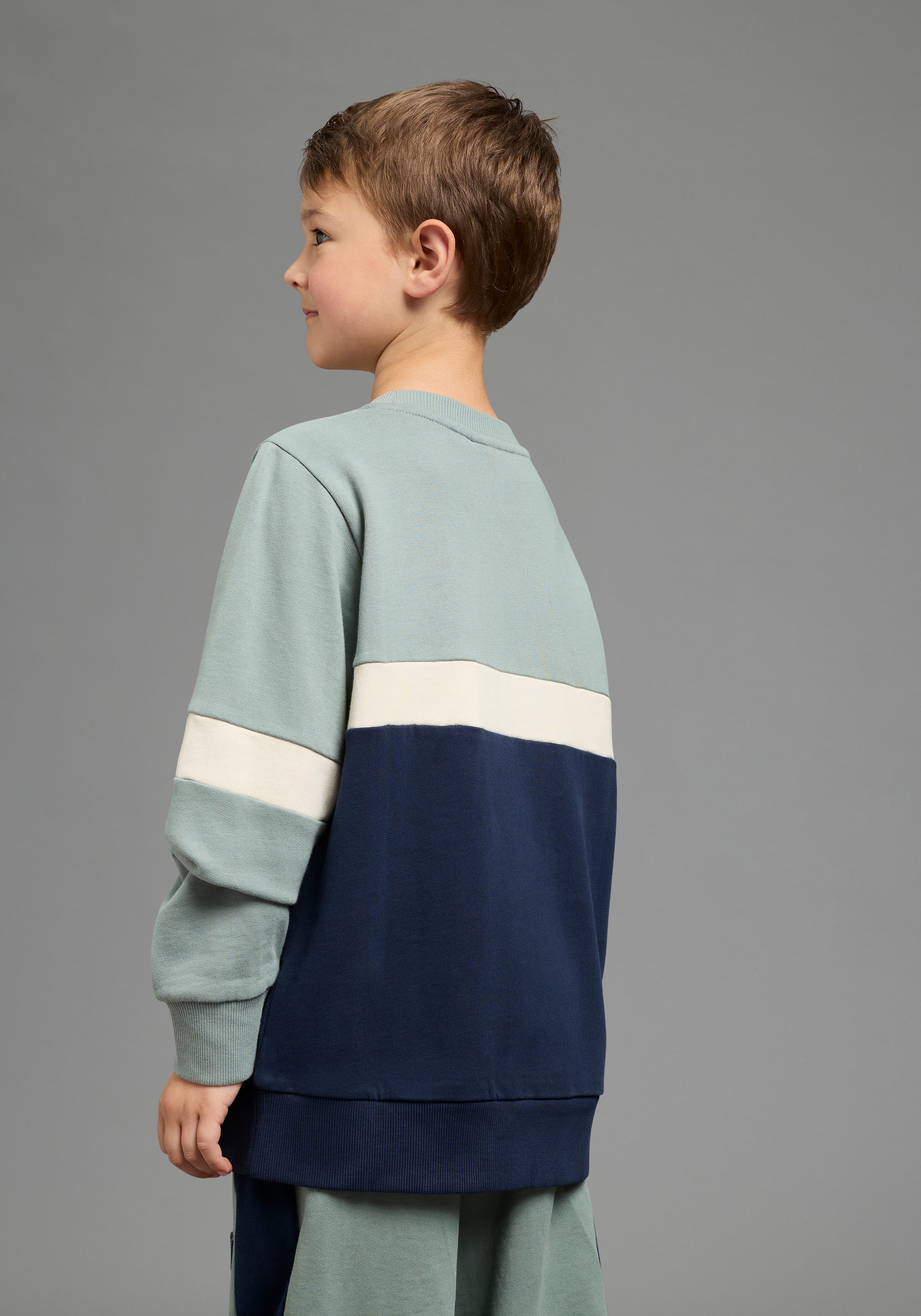 Scout Sweatshirt »Rundhals-Sweat mit kontrastfarbigen Einsätzen - NEU von SCOUT«, Rundhals, Langarm, hüftbedeckende Länge, mit Badge-Applikation
