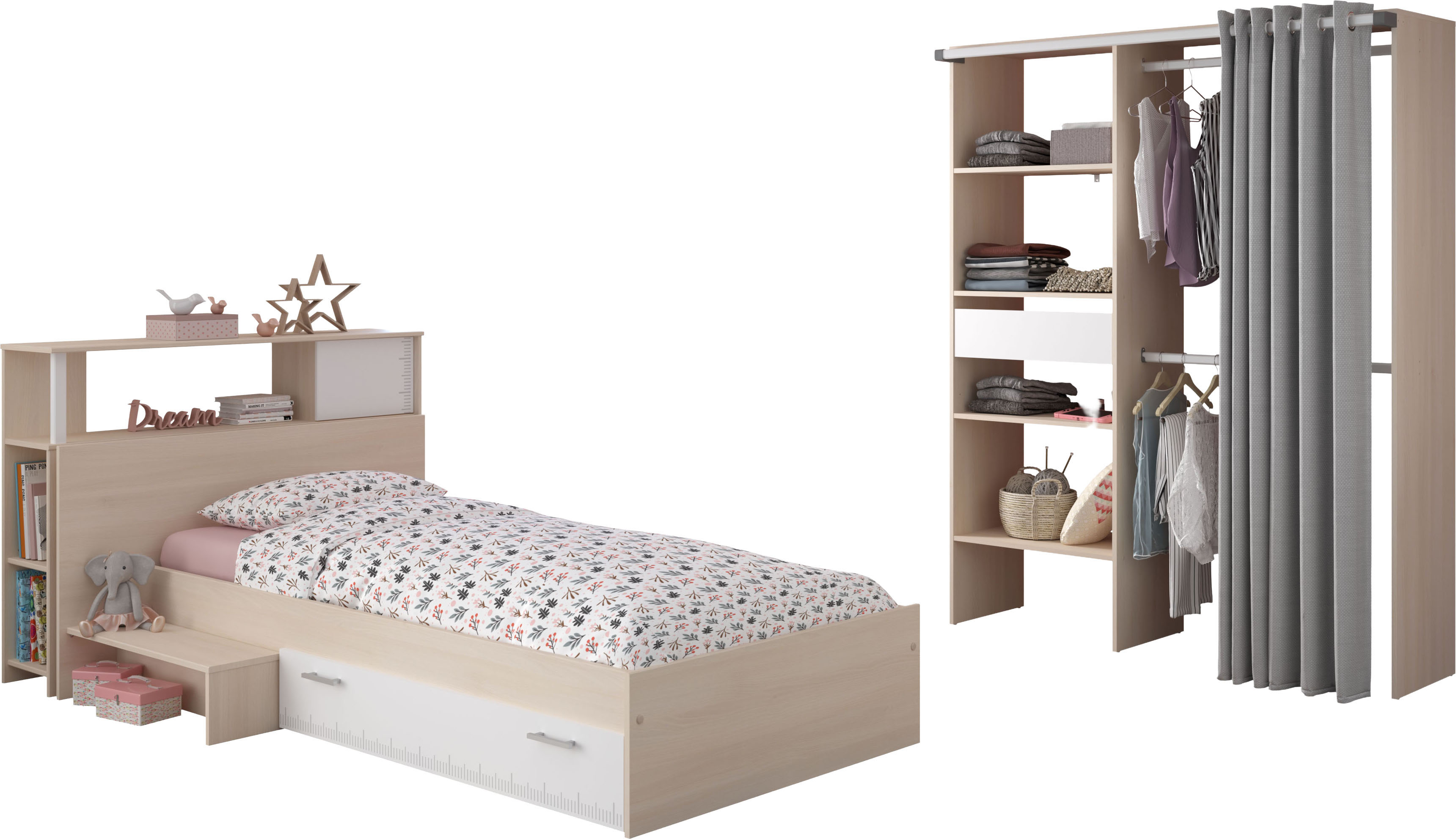 Parisot Jugendzimmer-Set "Charly 23" Set, 3 tlg. Seitliches Podest am Bett links oder rechts montierbar