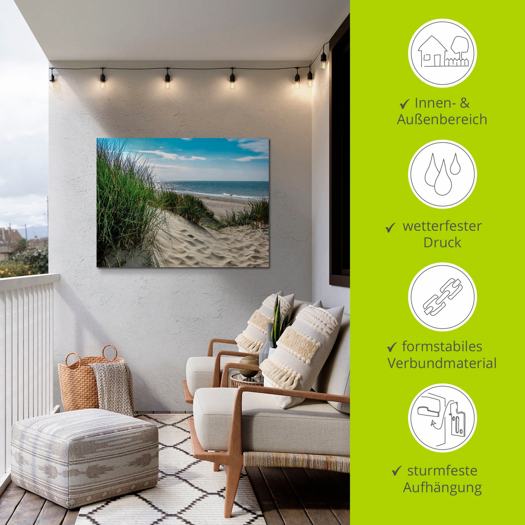 Artland Wandbild »Dünenlandschaft im Sommer an der Nordsee«, Strand, (1 St.), als Alubild, Outdoorbild, Leinwandbild, Poster, Wandaufkleber
