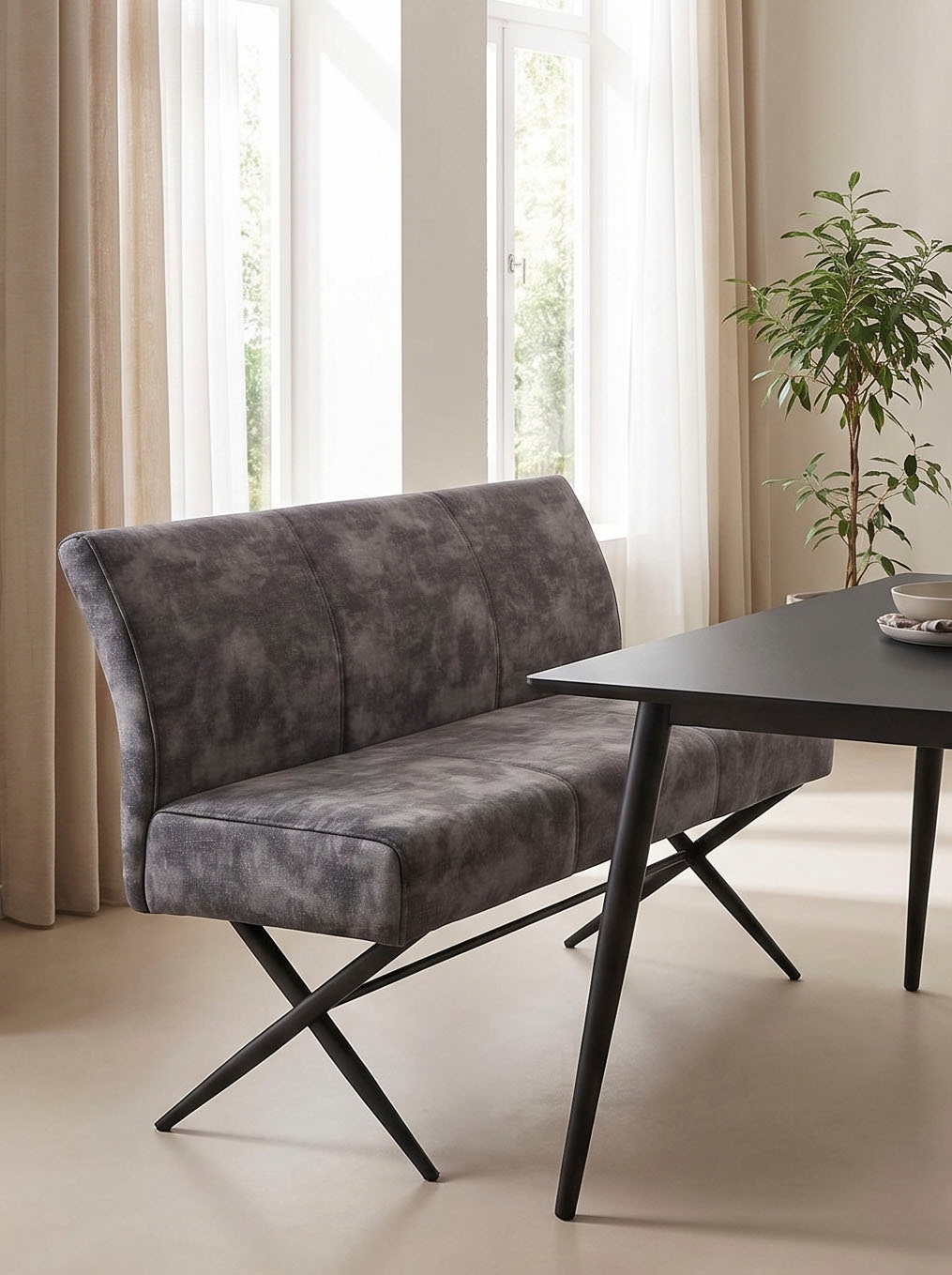 HELA Sitzbank »PORTO« 1 Stk. tlg. Einzelbank mit Rücken, X-Gestell, Federkorb, Vintage Velvet Optik