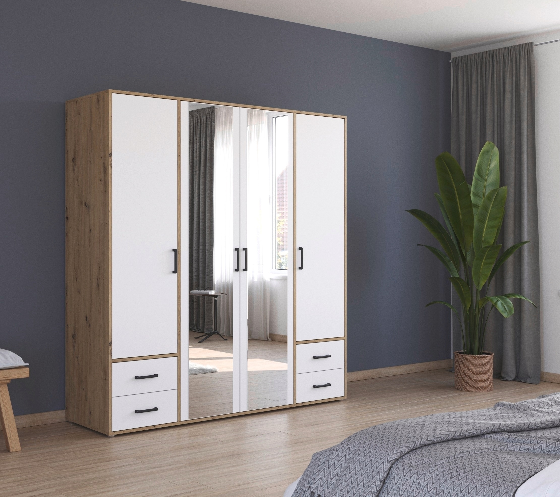 rauch Drehtürenschrank »Kleiderschrank Schrank Garderobe Wäscheschrank VOYAGER«, (in 3 verschiedenen Ausstattungen BASIC/CLASSIC/PREMIUM), mit modernen Griffen in Graumetallic, inkl. Schubkästen und Spiegel