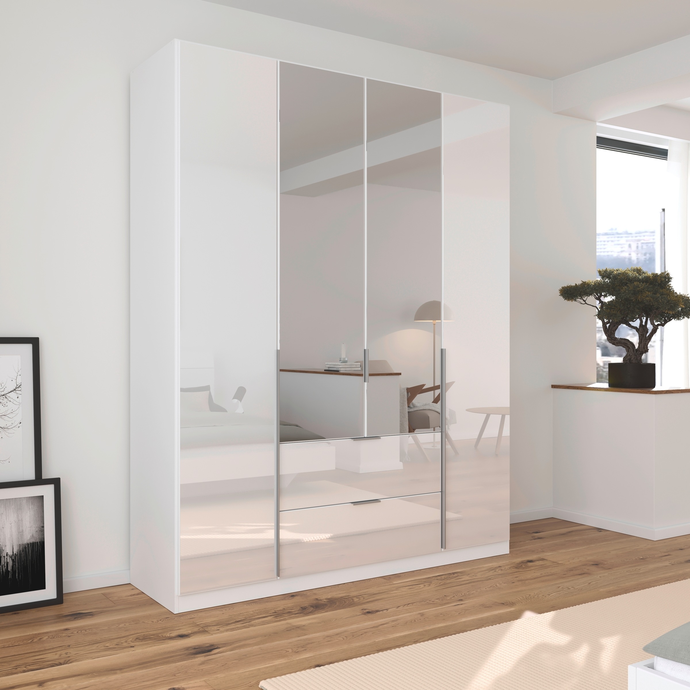 rauch Drehtürenschrank »Kleiderschrank Kleiderschränke Schrank Garderobe AGORDO mit Glasfront«, mit Außenschubkästen, in 6 Breiten und 2 Höhen MADE IN GERMANY