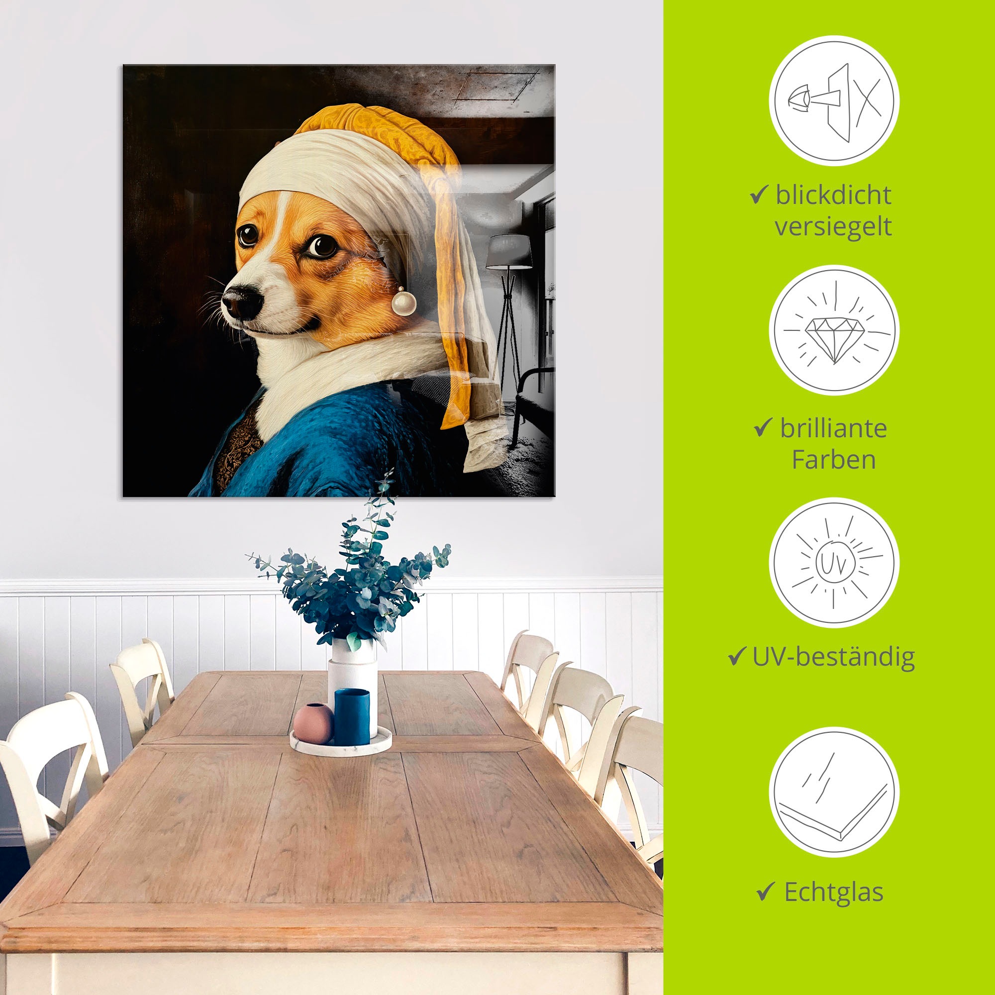 Artland Glasbild »Der Corgi mit dem Perlenohrring« Animal Fantasy 1 Stk. tlg. in verschiedenen Größen