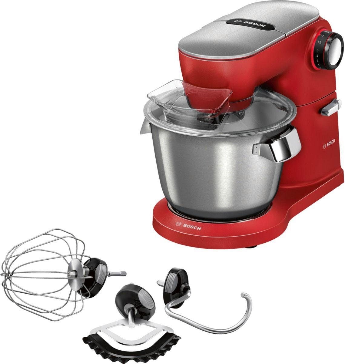 BOSCH Küchenmaschine »Serie 8 MUM9A66R00, Gratis Set VeggieLove Plus MUZ9VLP1«, Knethaken/Rühr-/Silikonbesen spülmaschinenfest, rot/silber